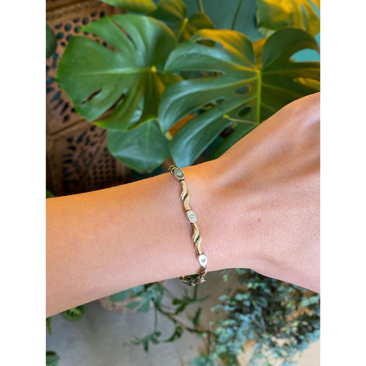 Solid 14k White & Yellow Gold Diamond Link Bracelet - 7.75 inches