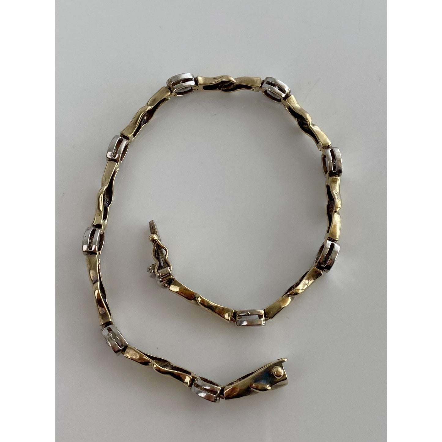 Solid 14k White & Yellow Gold Diamond Link Bracelet - 7.75 inches