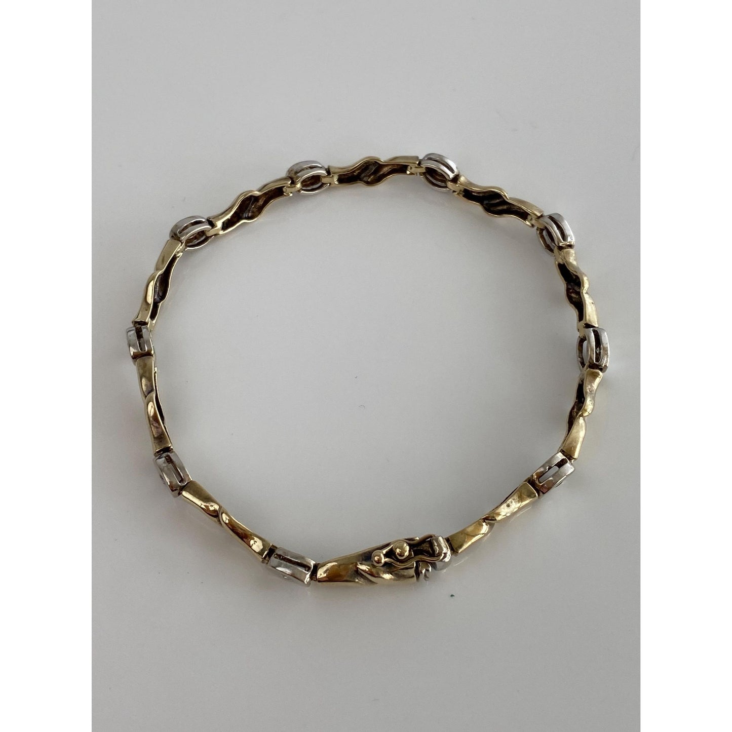 Solid 14k White & Yellow Gold Diamond Link Bracelet - 7.75 inches