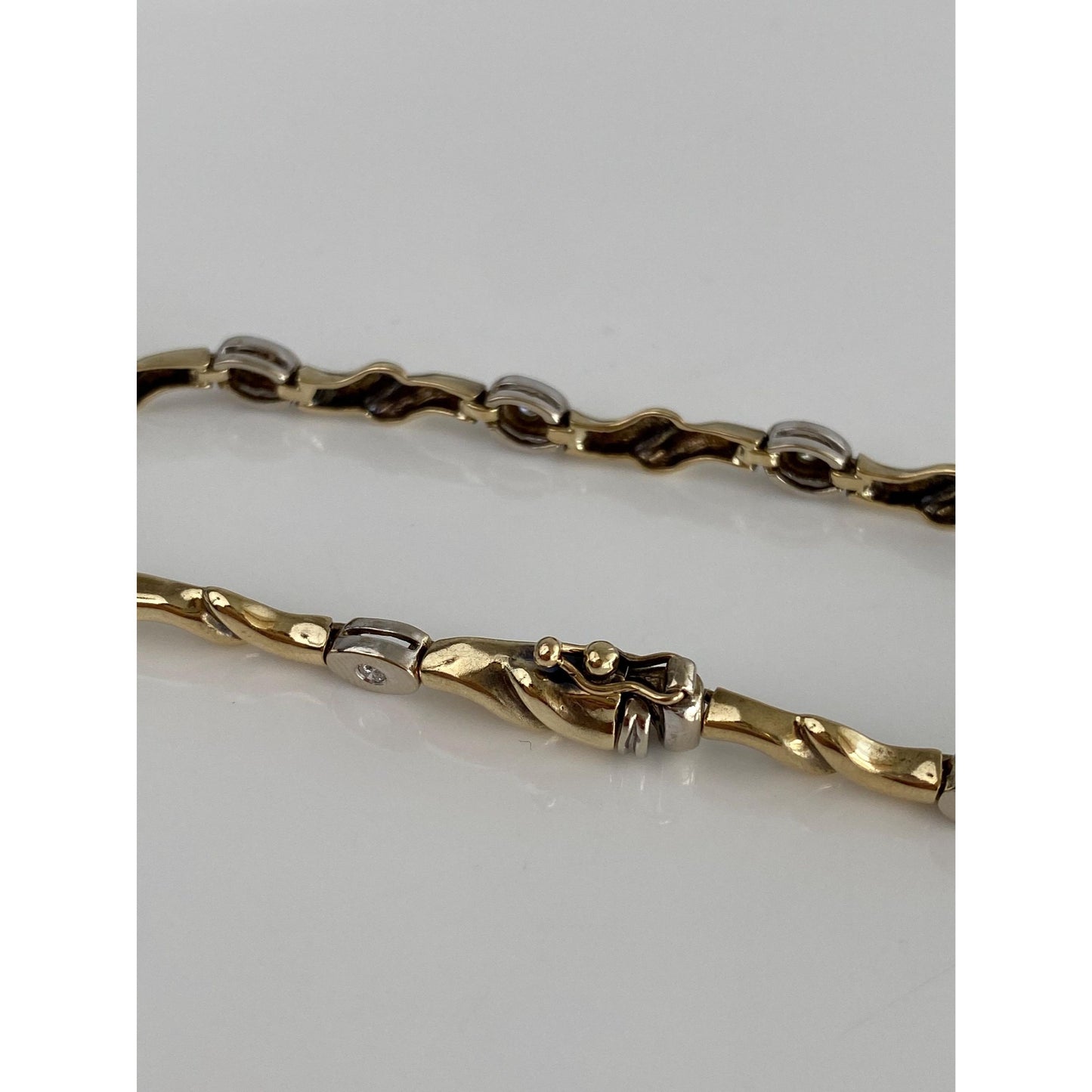 Solid 14k White & Yellow Gold Diamond Link Bracelet - 7.75 inches