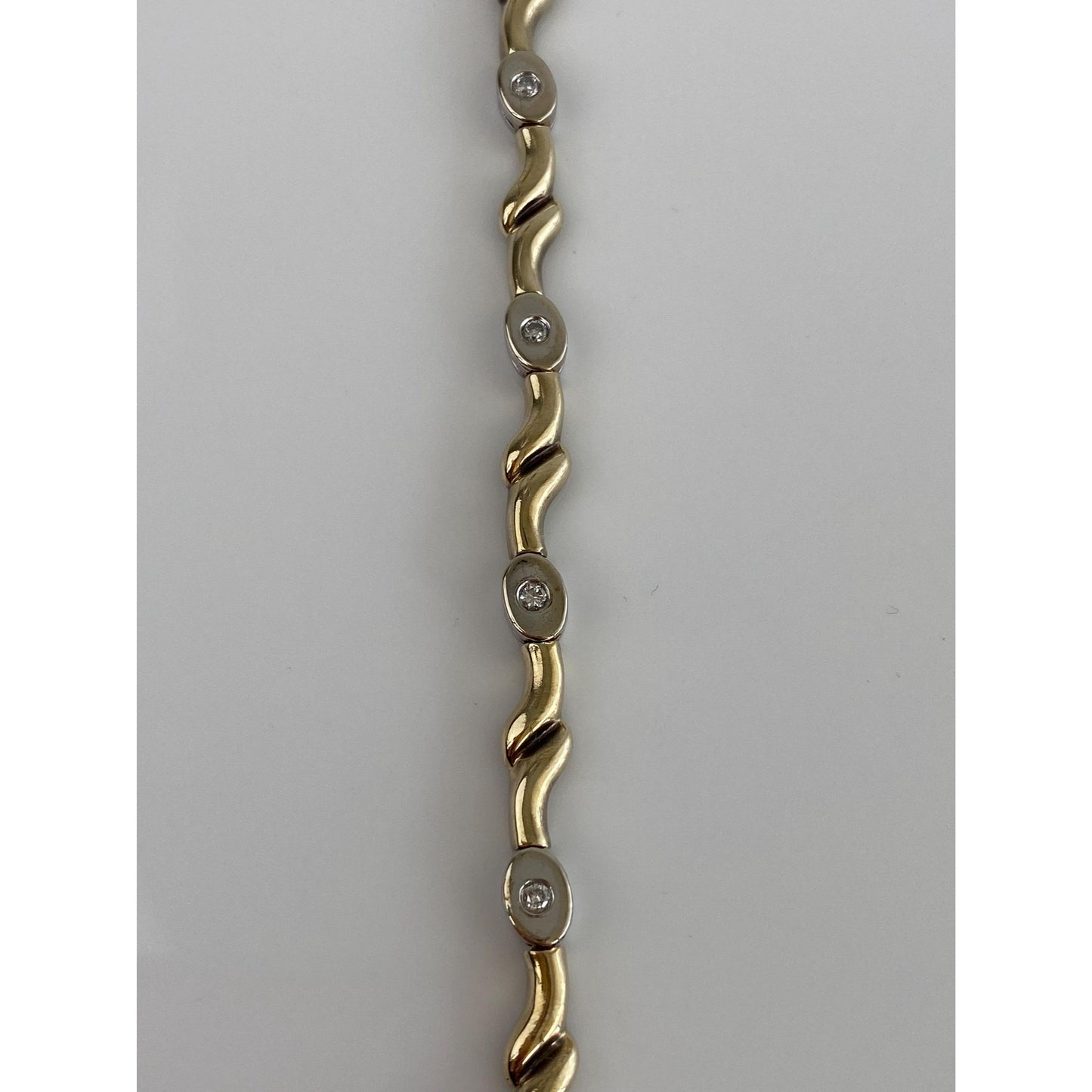 Solid 14k White & Yellow Gold Diamond Link Bracelet - 7.75 inches
