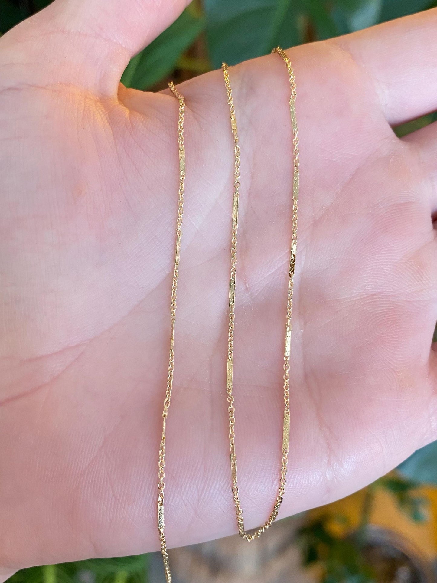 Vintage Solid 14k Yellow Gold Dainty Bar Link Chain Necklace - 15 inches