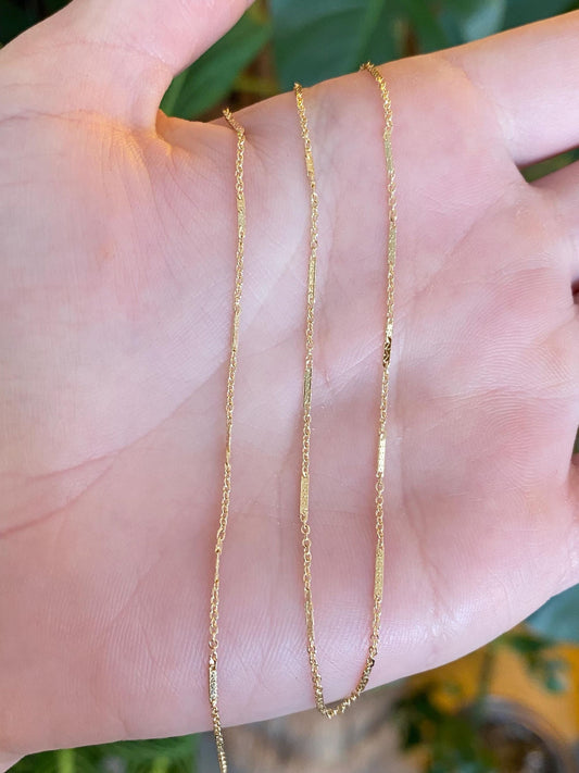 Vintage Solid 14k Yellow Gold Dainty Bar Link Chain Necklace - 15 inches