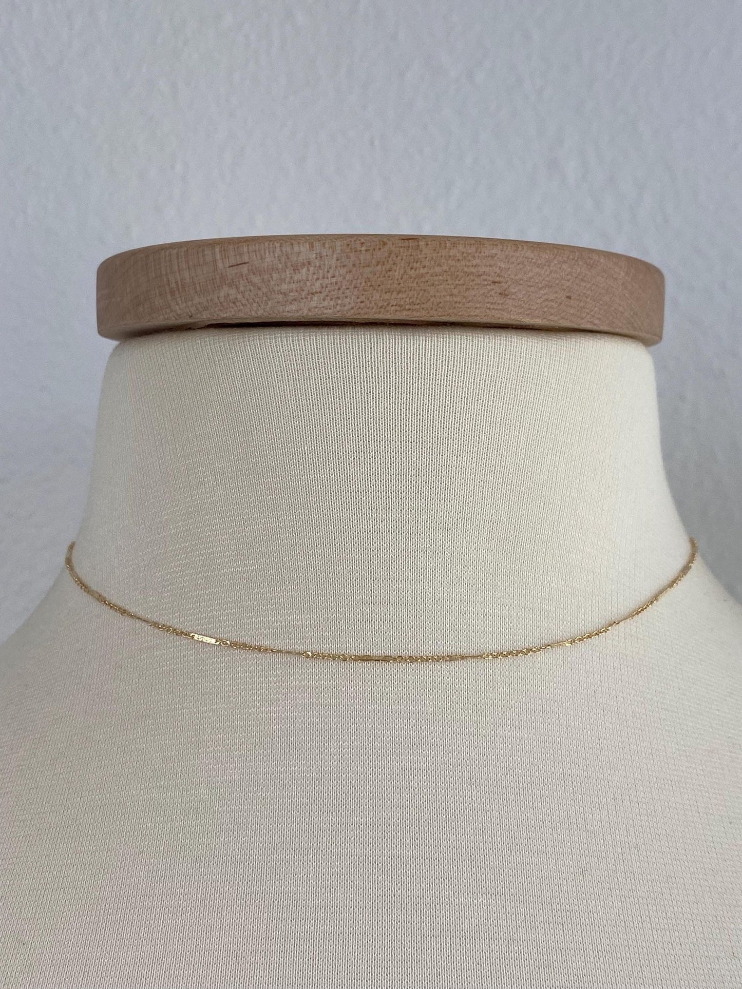 Vintage Solid 14k Yellow Gold Dainty Bar Link Chain Necklace - 15 inches