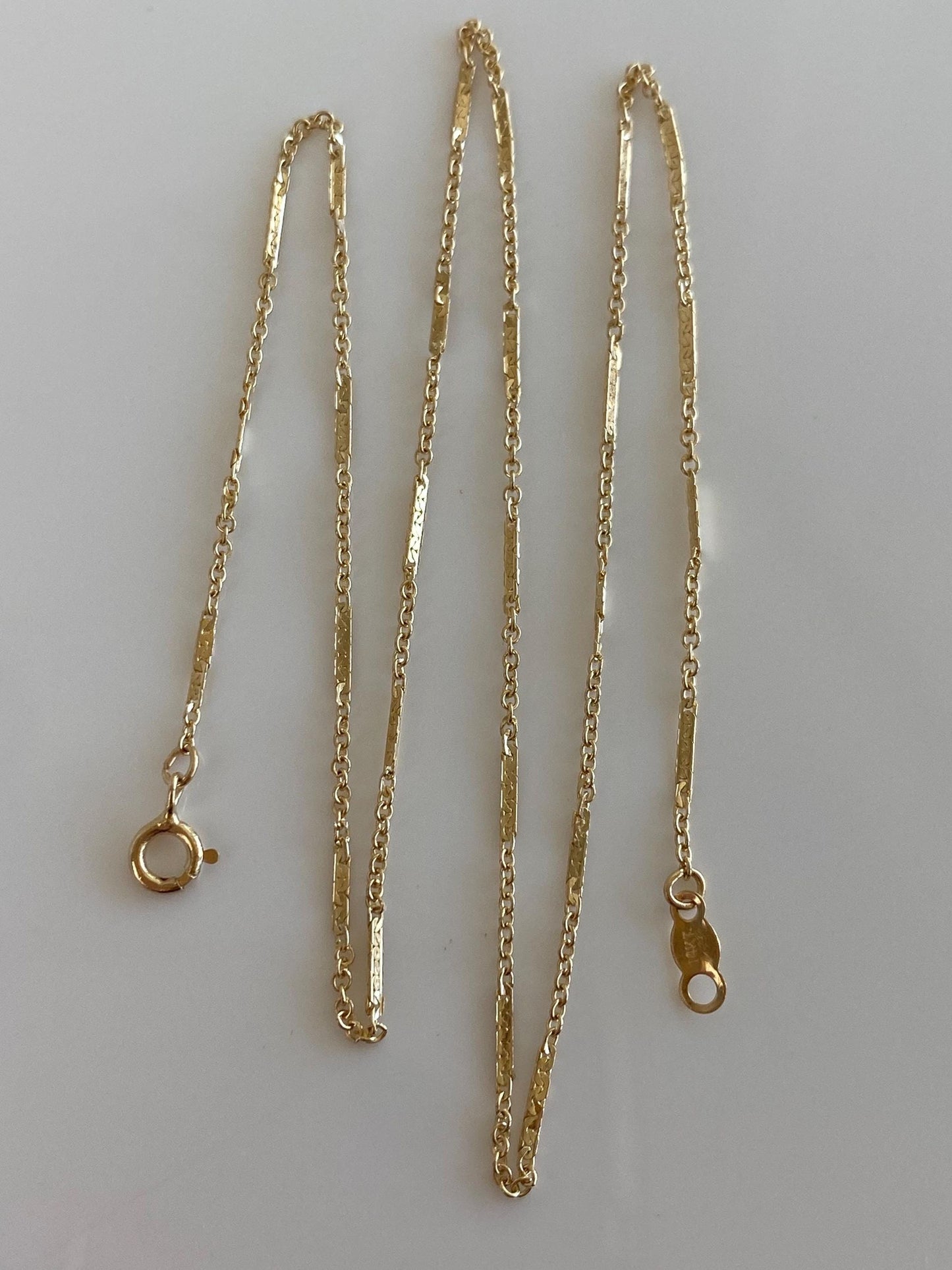 Vintage Solid 14k Yellow Gold Dainty Bar Link Chain Necklace - 15 inches