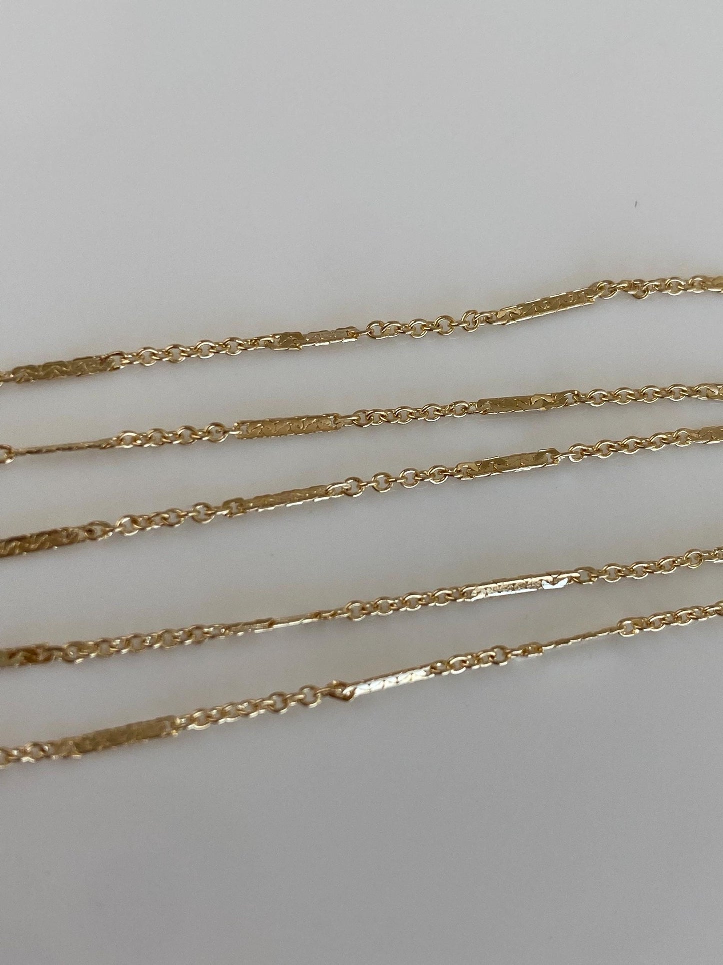 Vintage Solid 14k Yellow Gold Dainty Bar Link Chain Necklace - 15 inches