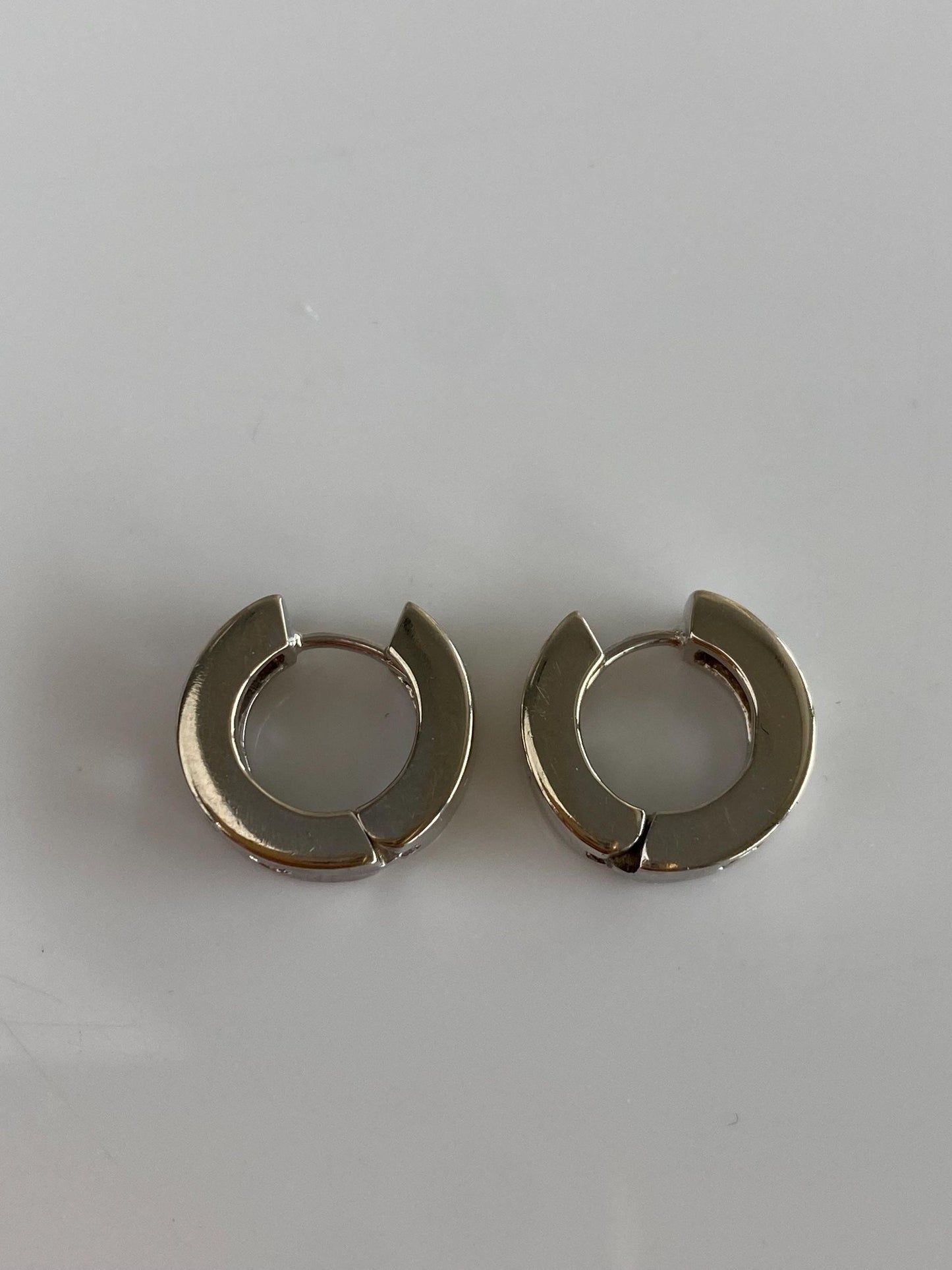 Vintage Solid 14k White Gold Diamond Heart Star Moon Cut Out Hoop Earrings