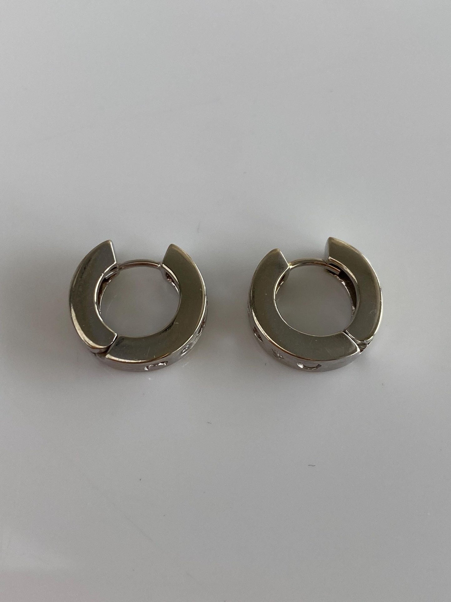 Vintage Solid 14k White Gold Diamond Heart Star Moon Cut Out Hoop Earrings