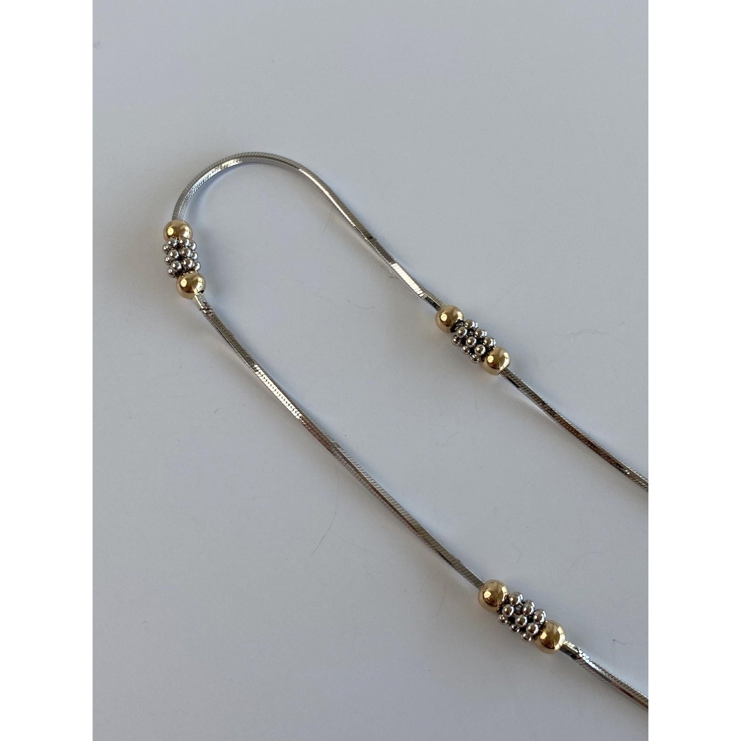 Vintage Solid 14k White & Yellow Gold Bead Square Snake Chain Anklet - 9.75 inches