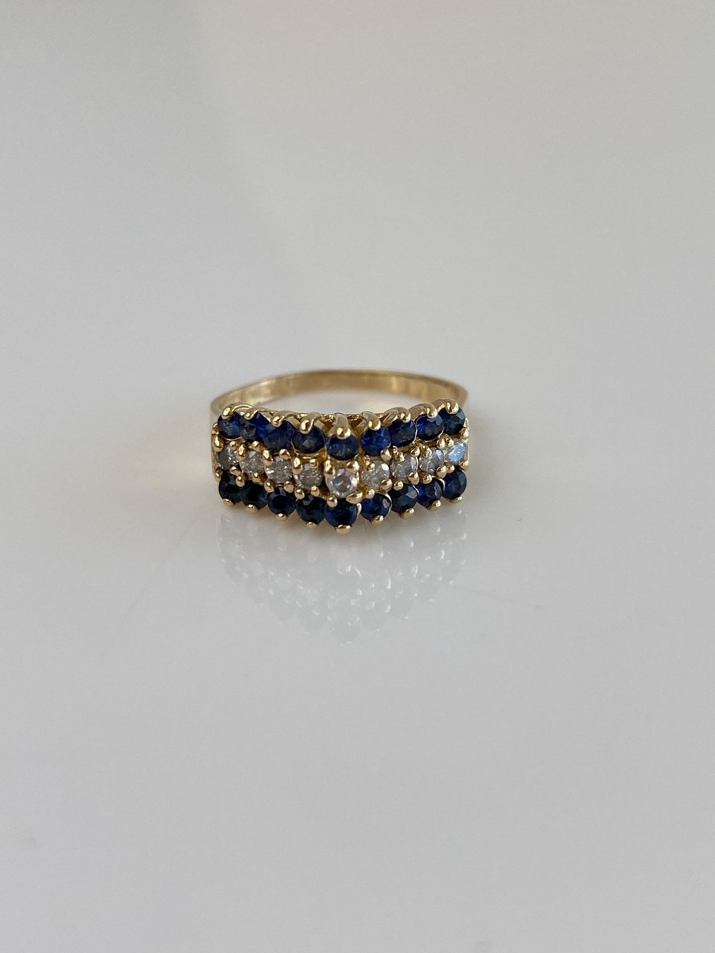 Vintage Solid 14k Yellow Gold Blue Spinel Diamond Ring - Size 5