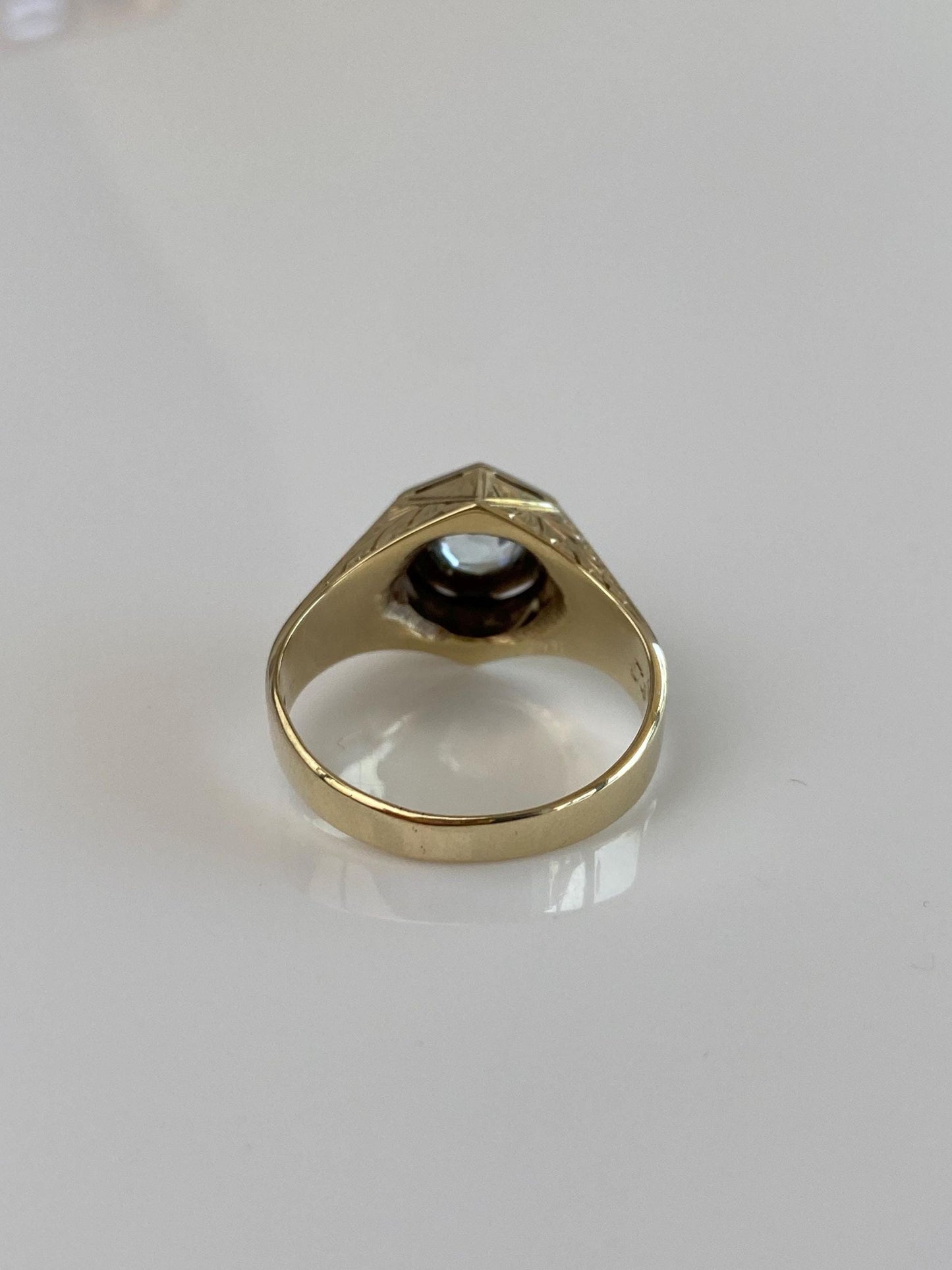 Vintage Solid 14k White & Yellow Gold Aquamarine Art Deco Ring - Size 7.75