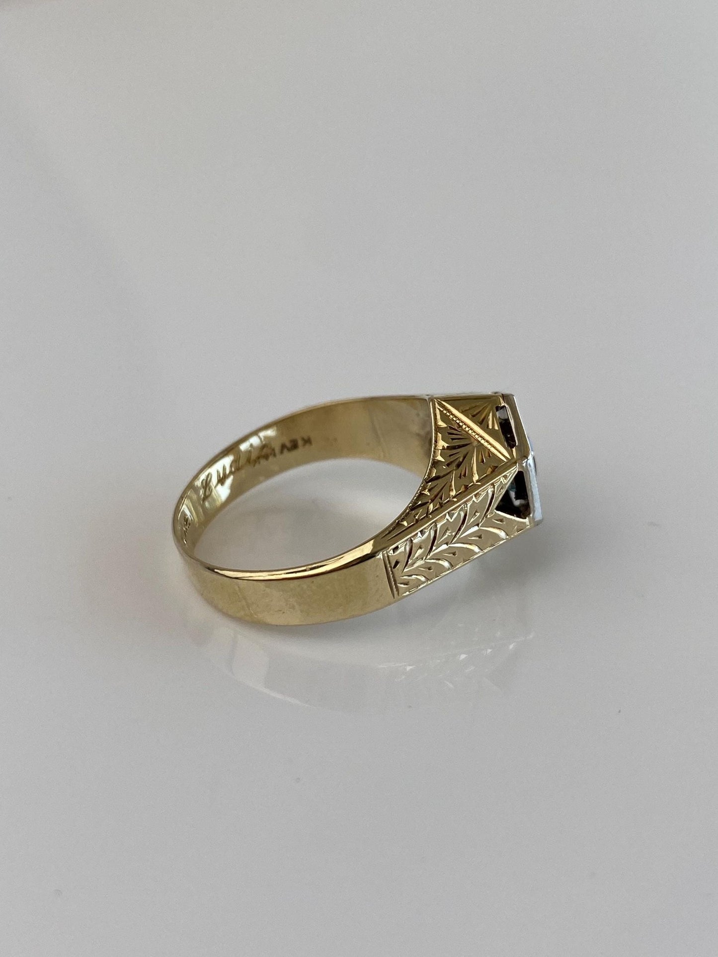 Vintage Solid 14k White & Yellow Gold Aquamarine Art Deco Ring - Size 7.75