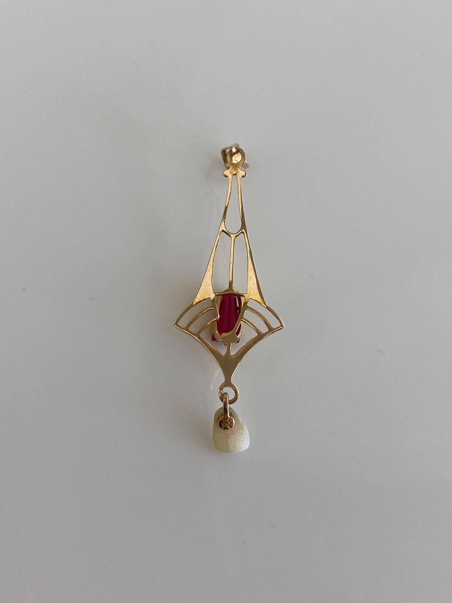 Vintage Solid 10k Yellow Gold Pink Cubic Zirconia Pearl Charm