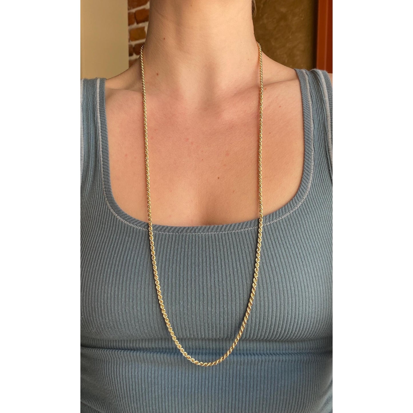 Vintage Solid 14k Yellow Gold Long Rope Chain Necklace - 32.25 inches