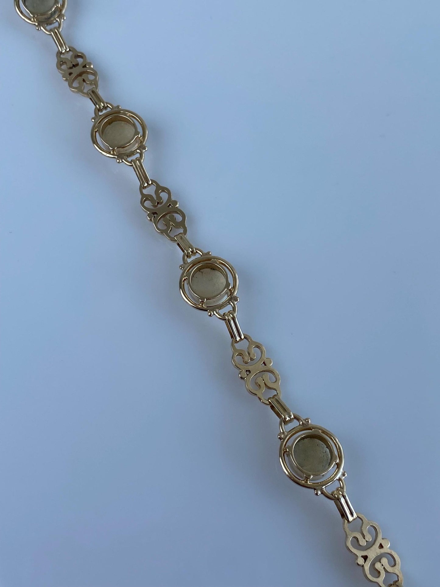 Vintage Solid 14k Yellow Gold Opal Fancy Link Bracelet - 7.5 inches