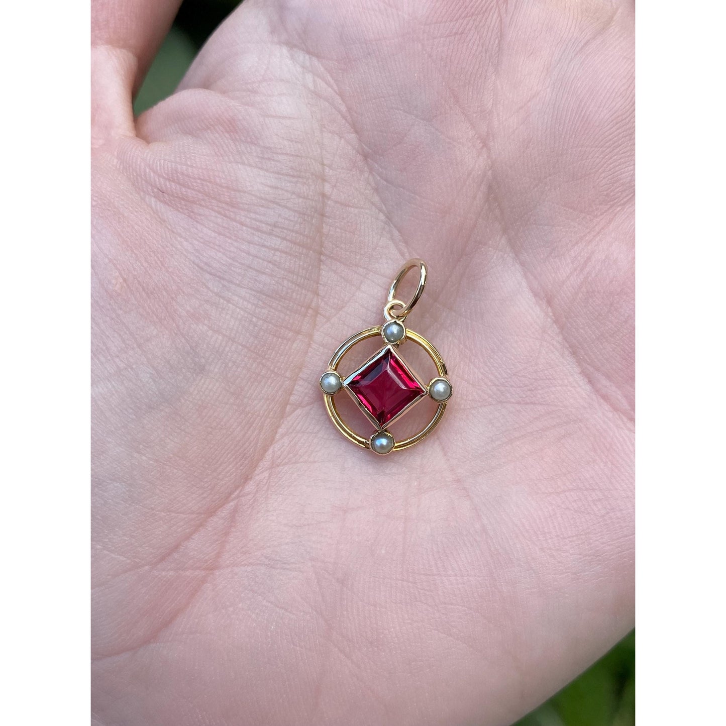 Vintage Solid 10k Yellow Gold Pink Cubic Zirconia Seed Pearl Stick Pin Conversion Charm