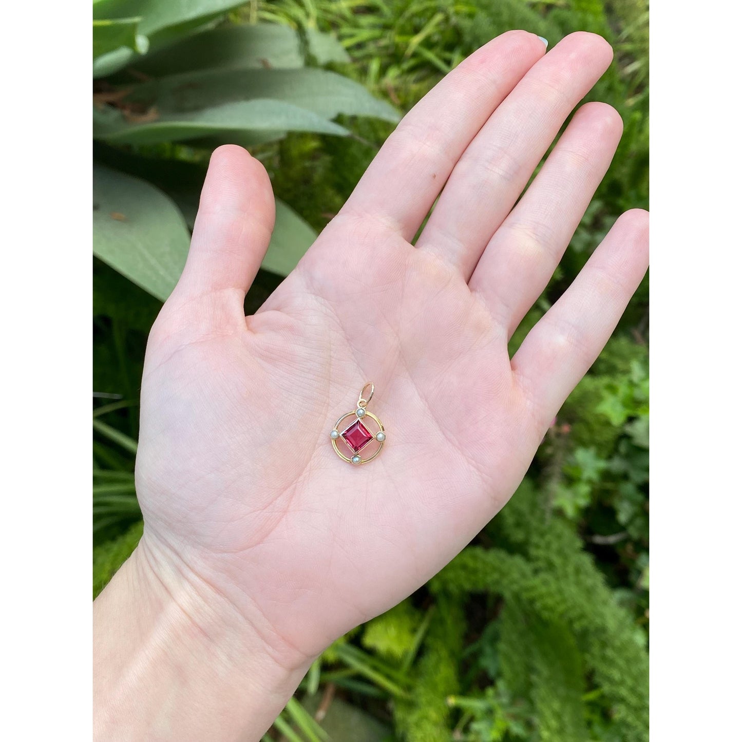 Vintage Solid 10k Yellow Gold Pink Cubic Zirconia Seed Pearl Stick Pin Conversion Charm