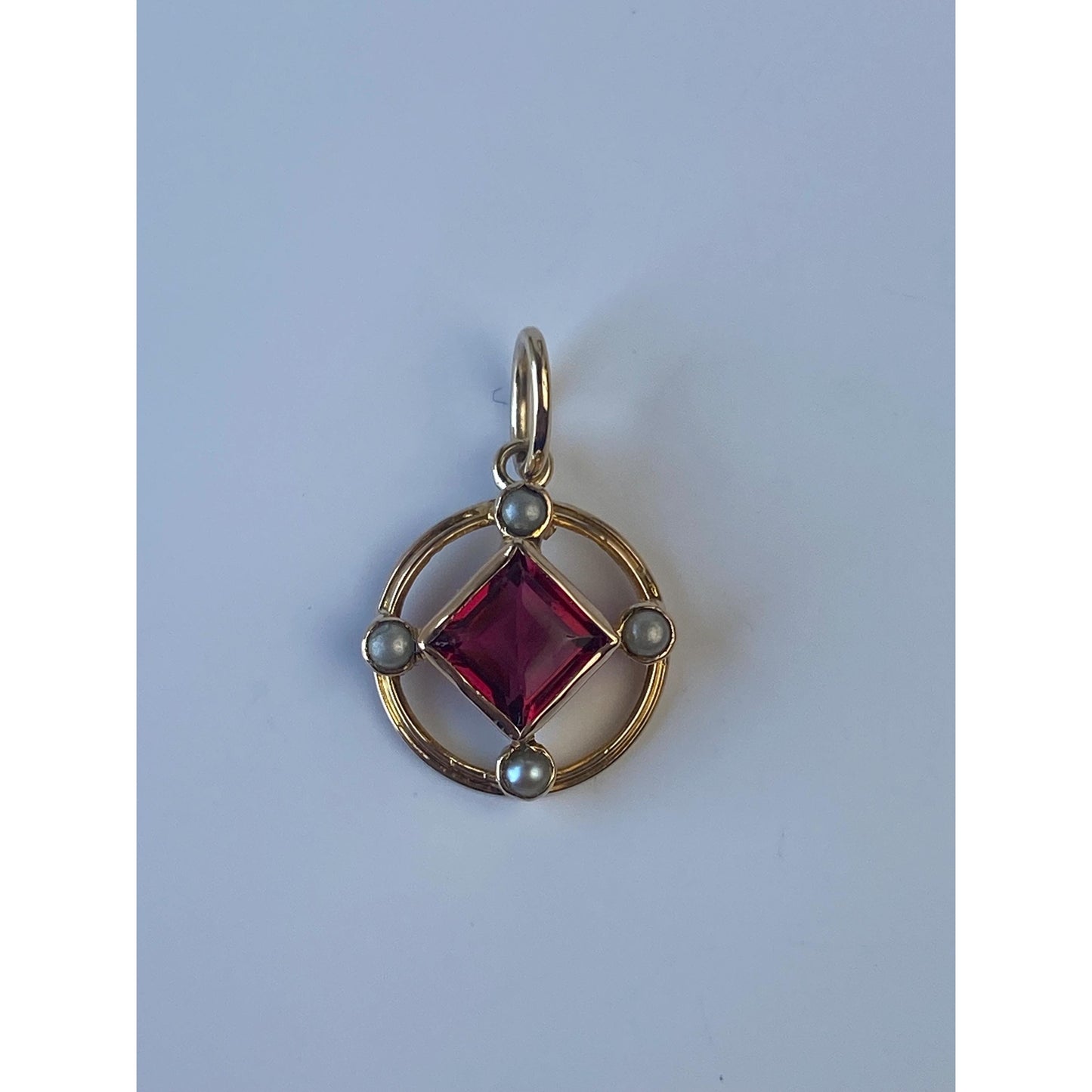 Vintage Solid 10k Yellow Gold Pink Cubic Zirconia Seed Pearl Stick Pin Conversion Charm