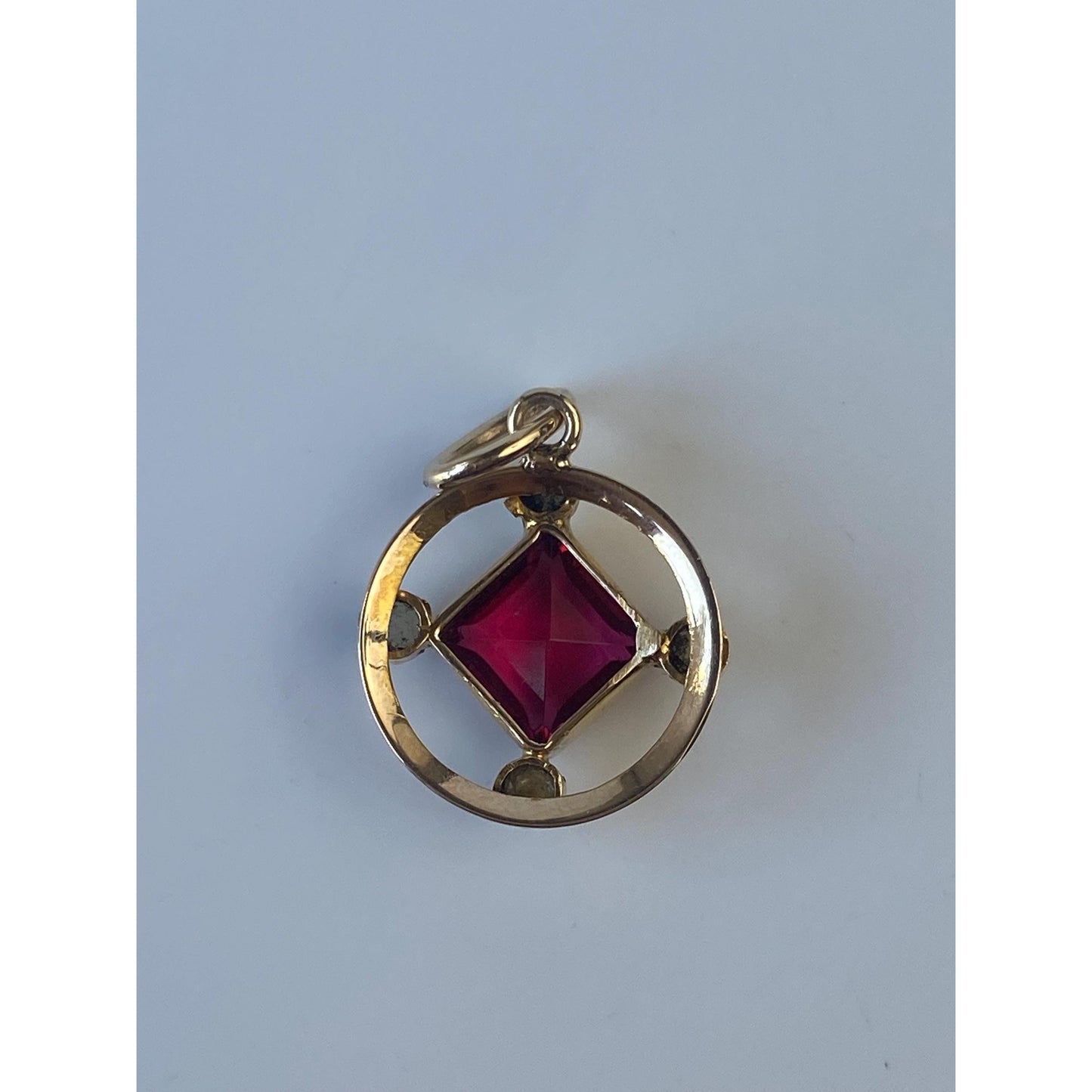 Vintage Solid 10k Yellow Gold Pink Cubic Zirconia Seed Pearl Stick Pin Conversion Charm