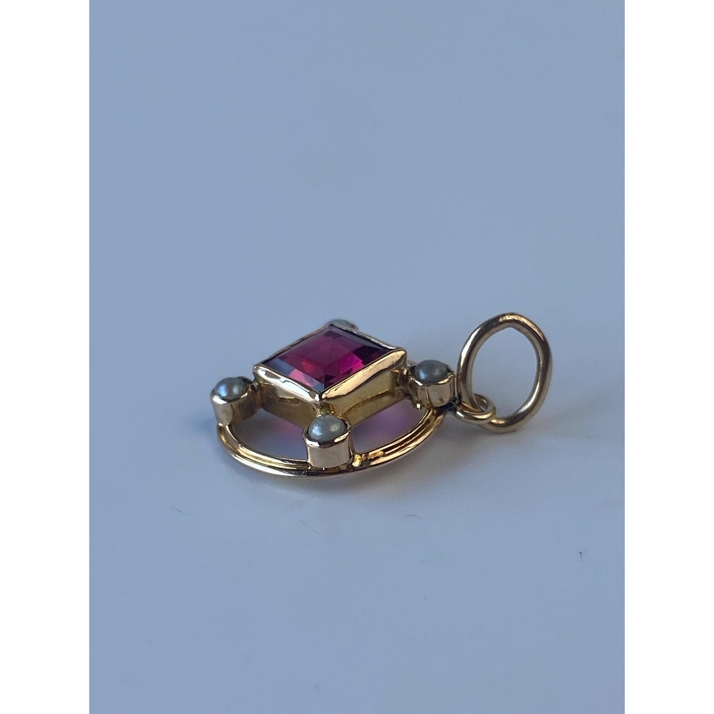 Vintage Solid 10k Yellow Gold Pink Cubic Zirconia Seed Pearl Stick Pin Conversion Charm