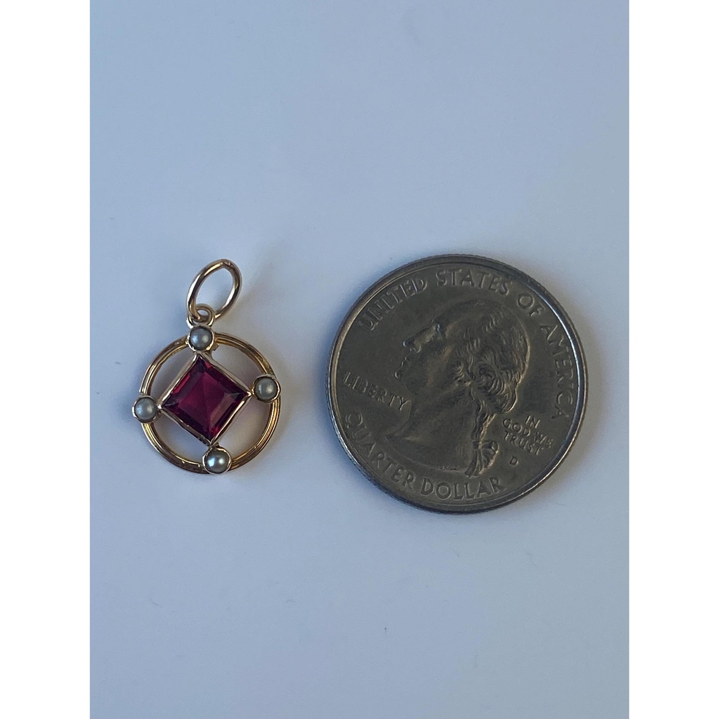 Vintage Solid 10k Yellow Gold Pink Cubic Zirconia Seed Pearl Stick Pin Conversion Charm