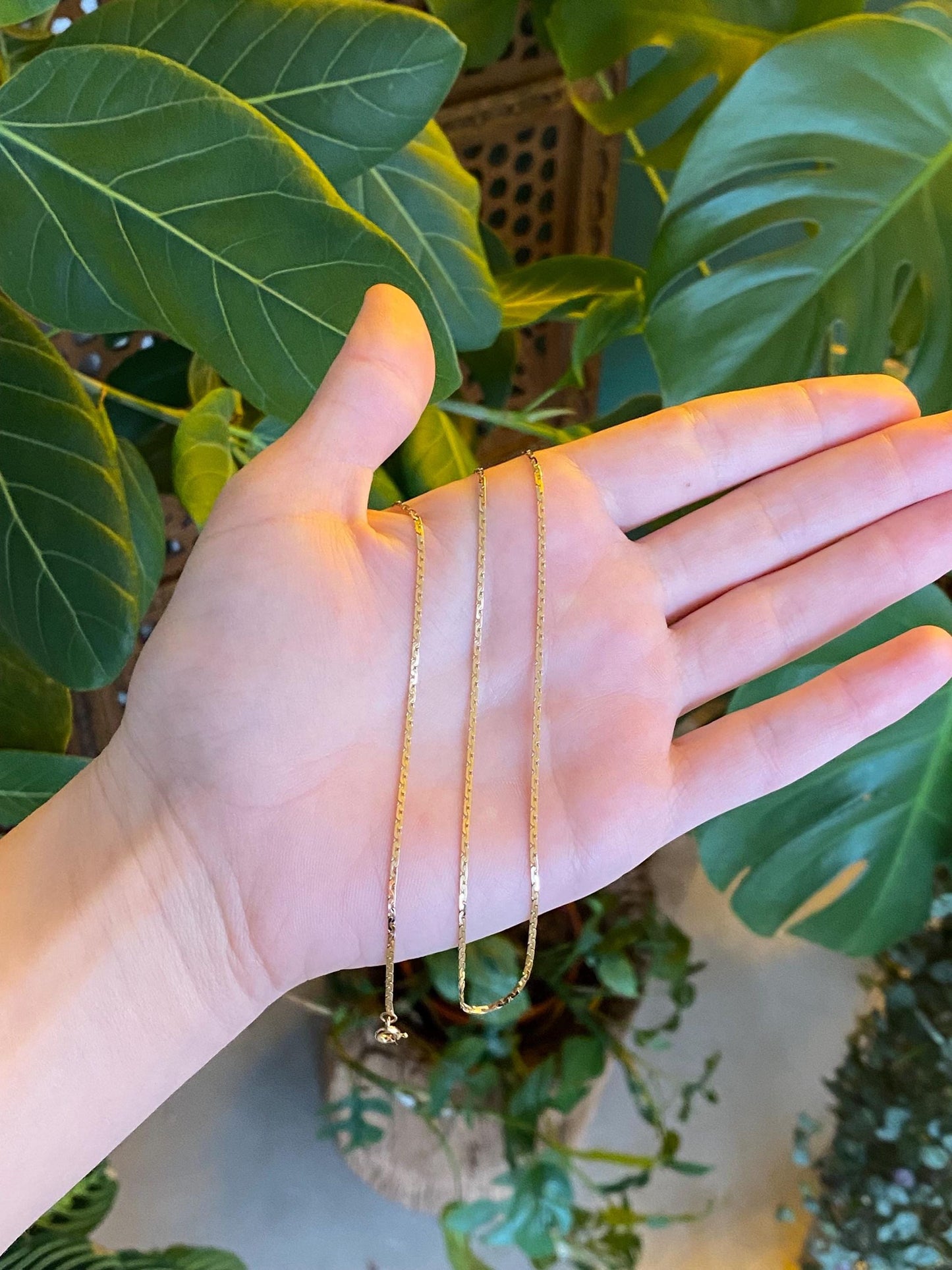 Vintage Solid 14k Yellow Gold C Link Flat Chain Necklace - 20 inches