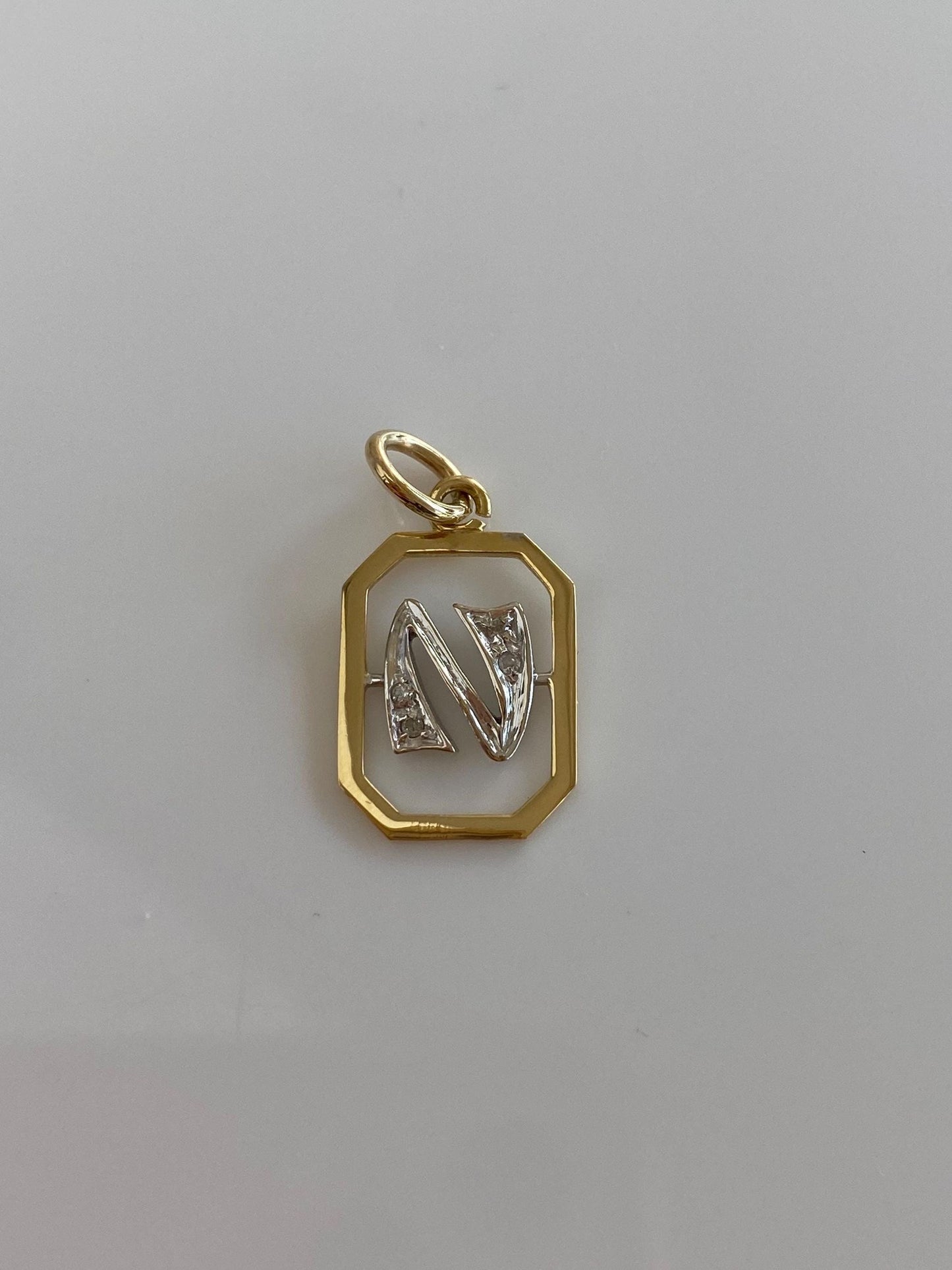 Vintage Solid 18k White & Yellow Gold Initial 'N' Charm