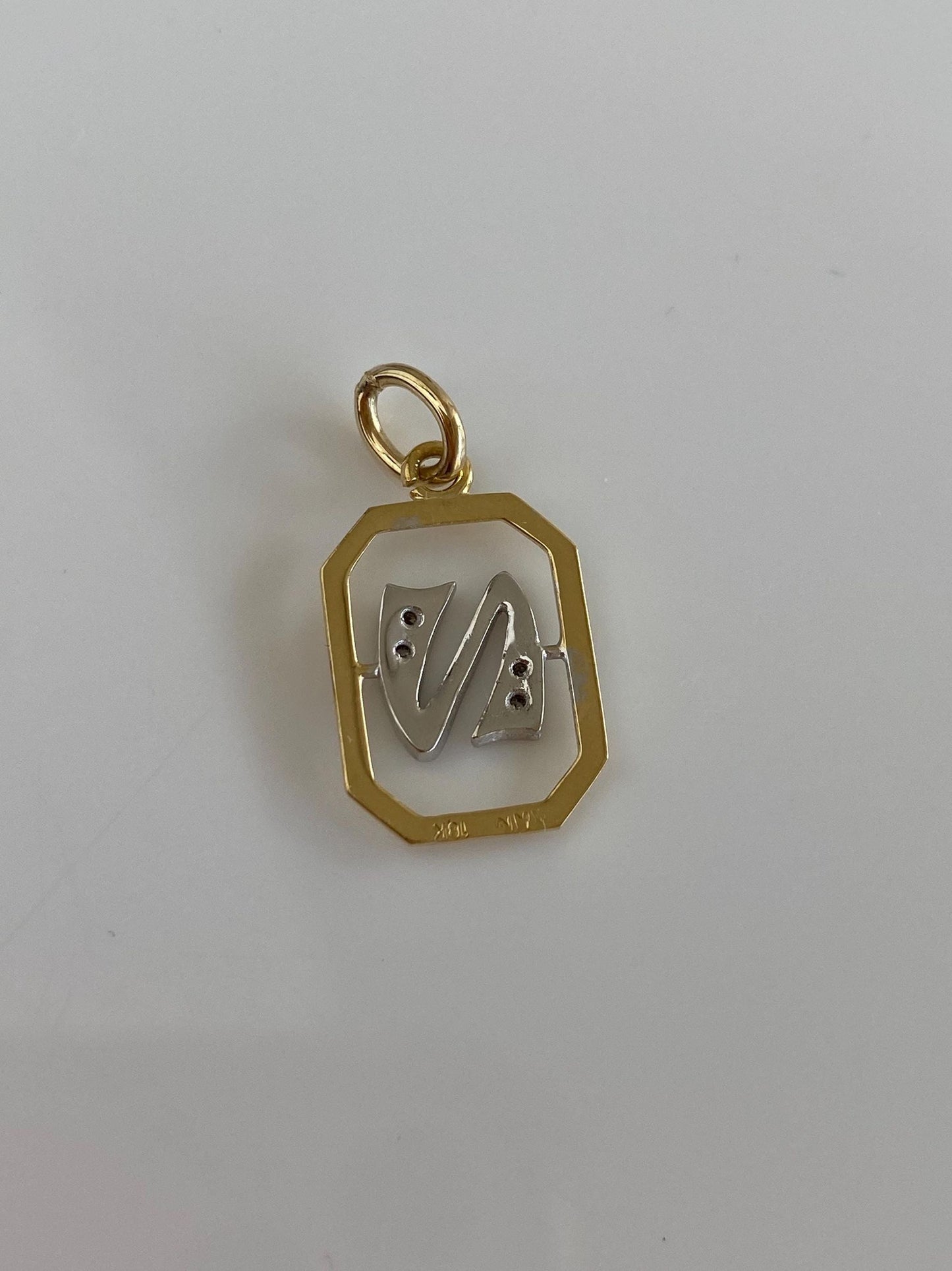 Vintage Solid 18k White & Yellow Gold Initial 'N' Charm
