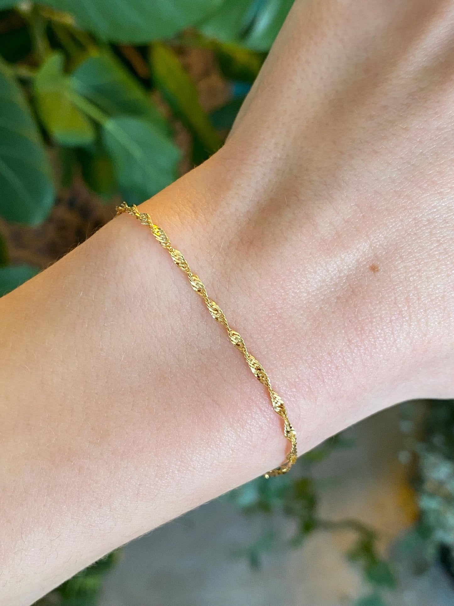 Vintage Solid 14k Yellow Gold Twist Chain Bracelet - 7 inches