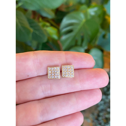 Solid 14k Yellow Gold Cubic Zirconia Square Stud Earrings