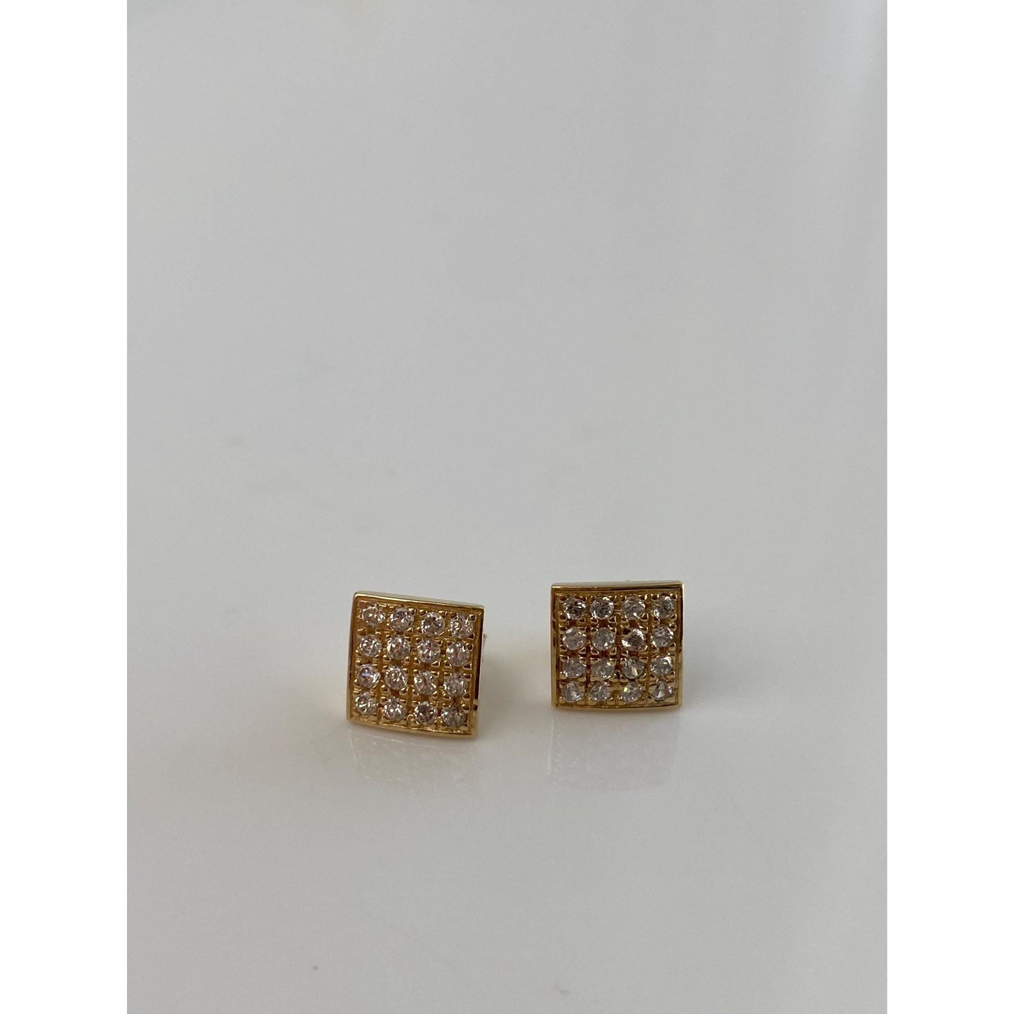 Solid 14k Yellow Gold Cubic Zirconia Square Stud Earrings