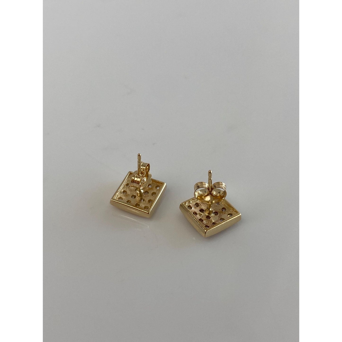 Solid 14k Yellow Gold Cubic Zirconia Square Stud Earrings