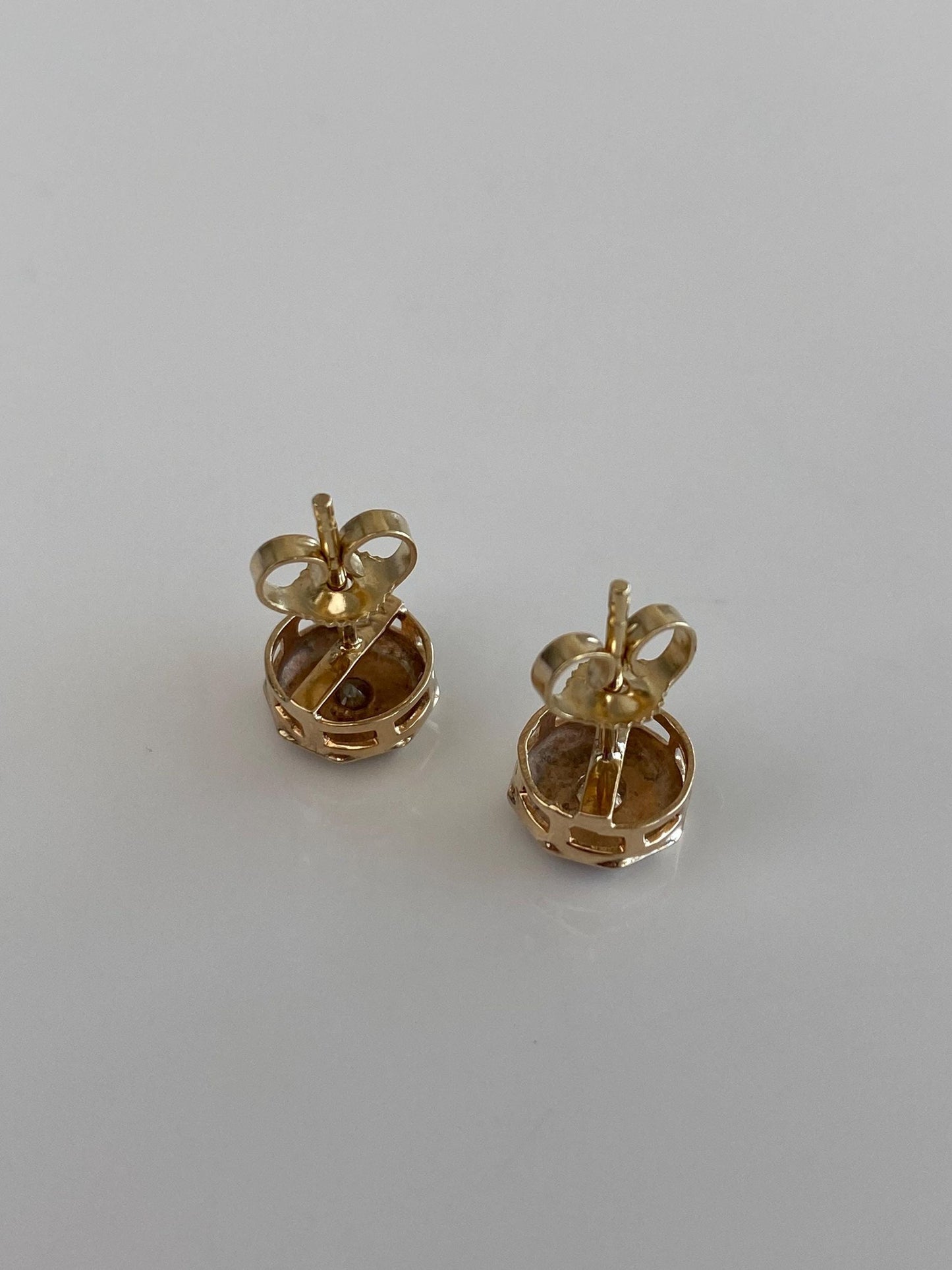 Vintage Solid 12k White & Yellow Gold Diamond Stud Earrings
