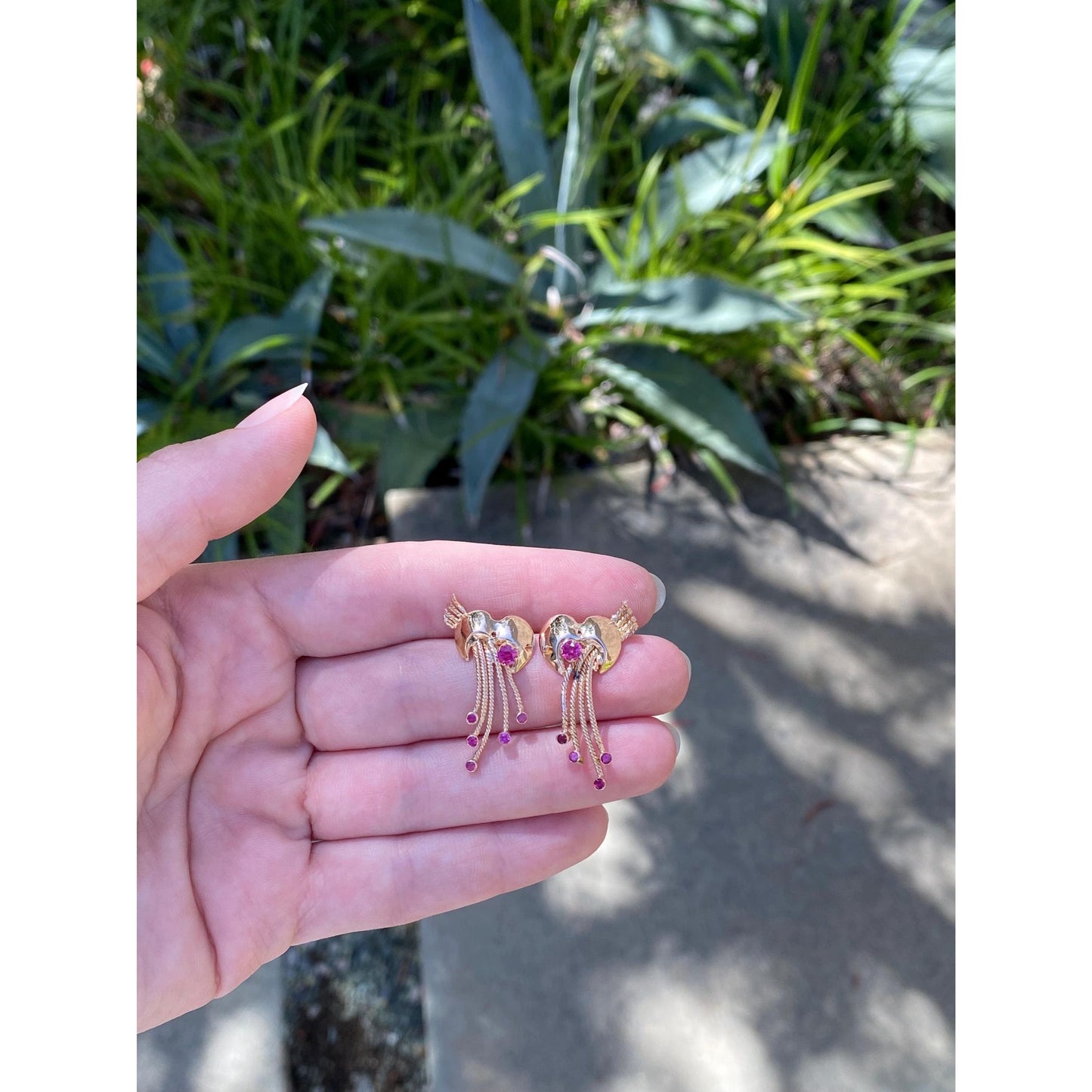 Solid 14k Yellow Gold Pink Spinel Fringe Stud Earrings