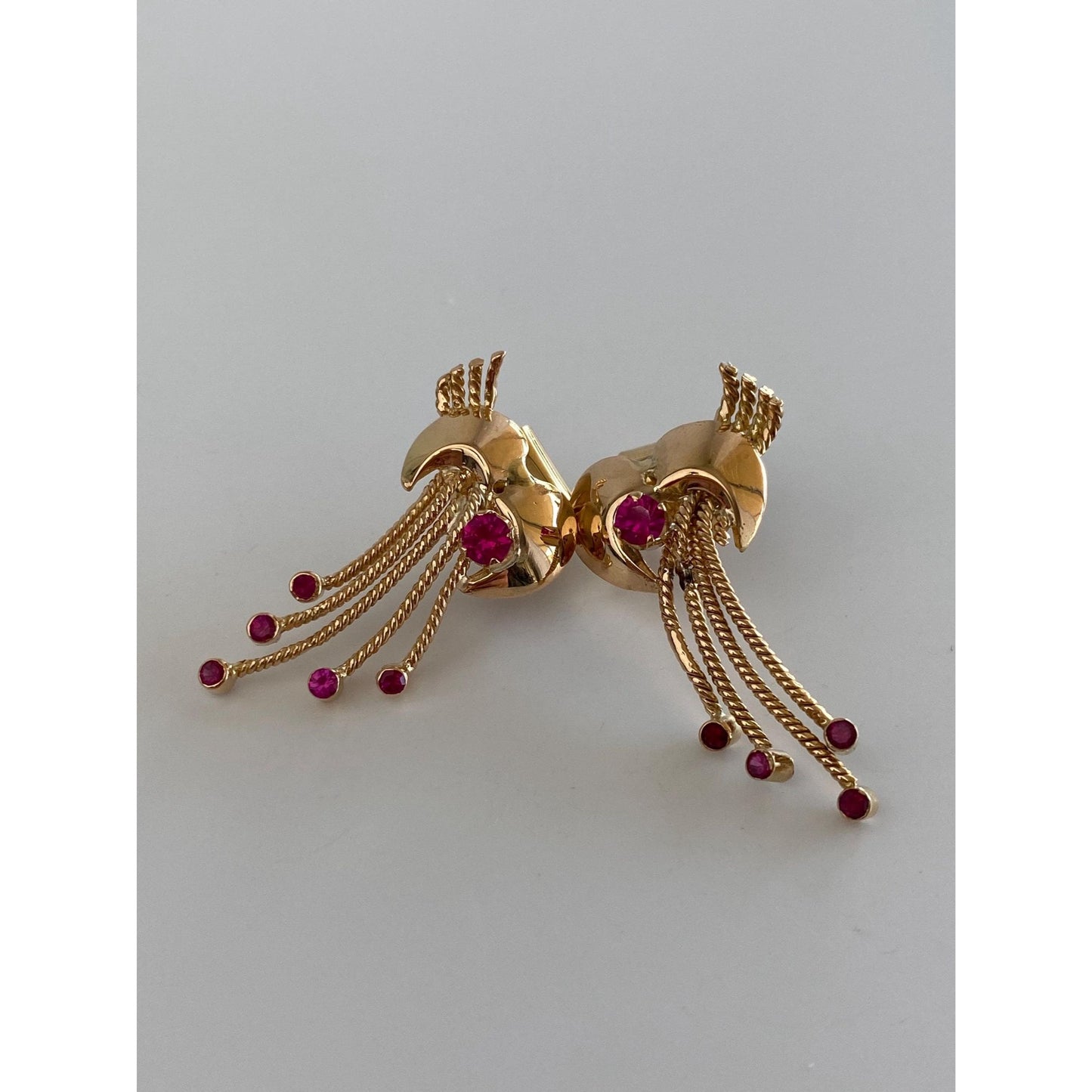 Solid 14k Yellow Gold Pink Spinel Fringe Stud Earrings