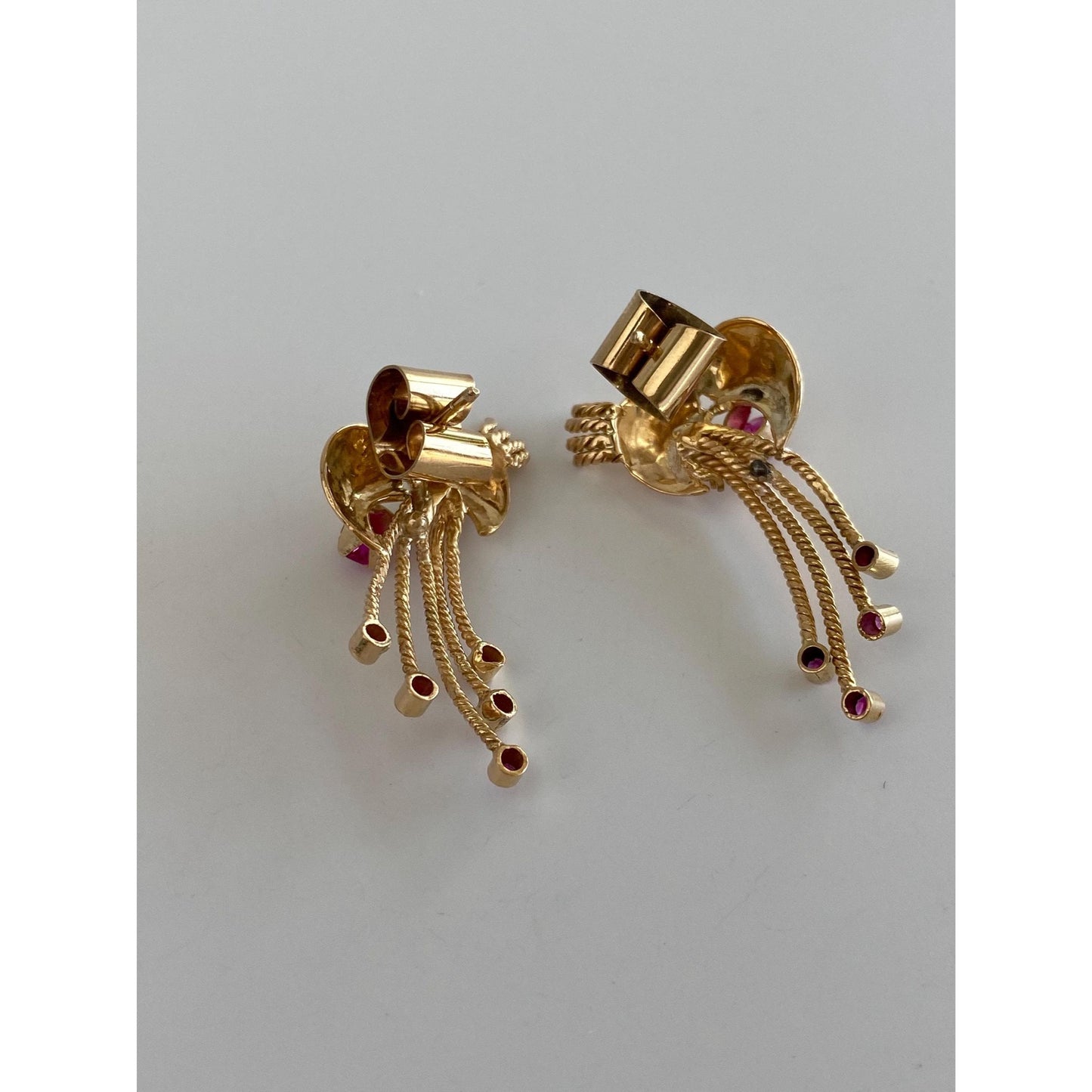 Solid 14k Yellow Gold Pink Spinel Fringe Stud Earrings