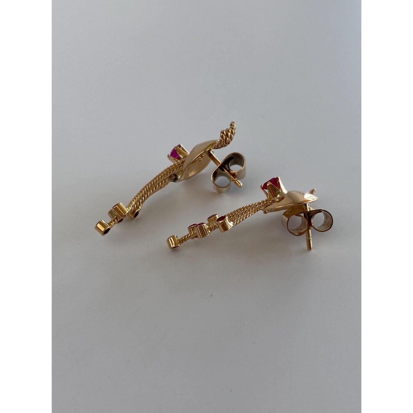 Solid 14k Yellow Gold Pink Spinel Fringe Stud Earrings