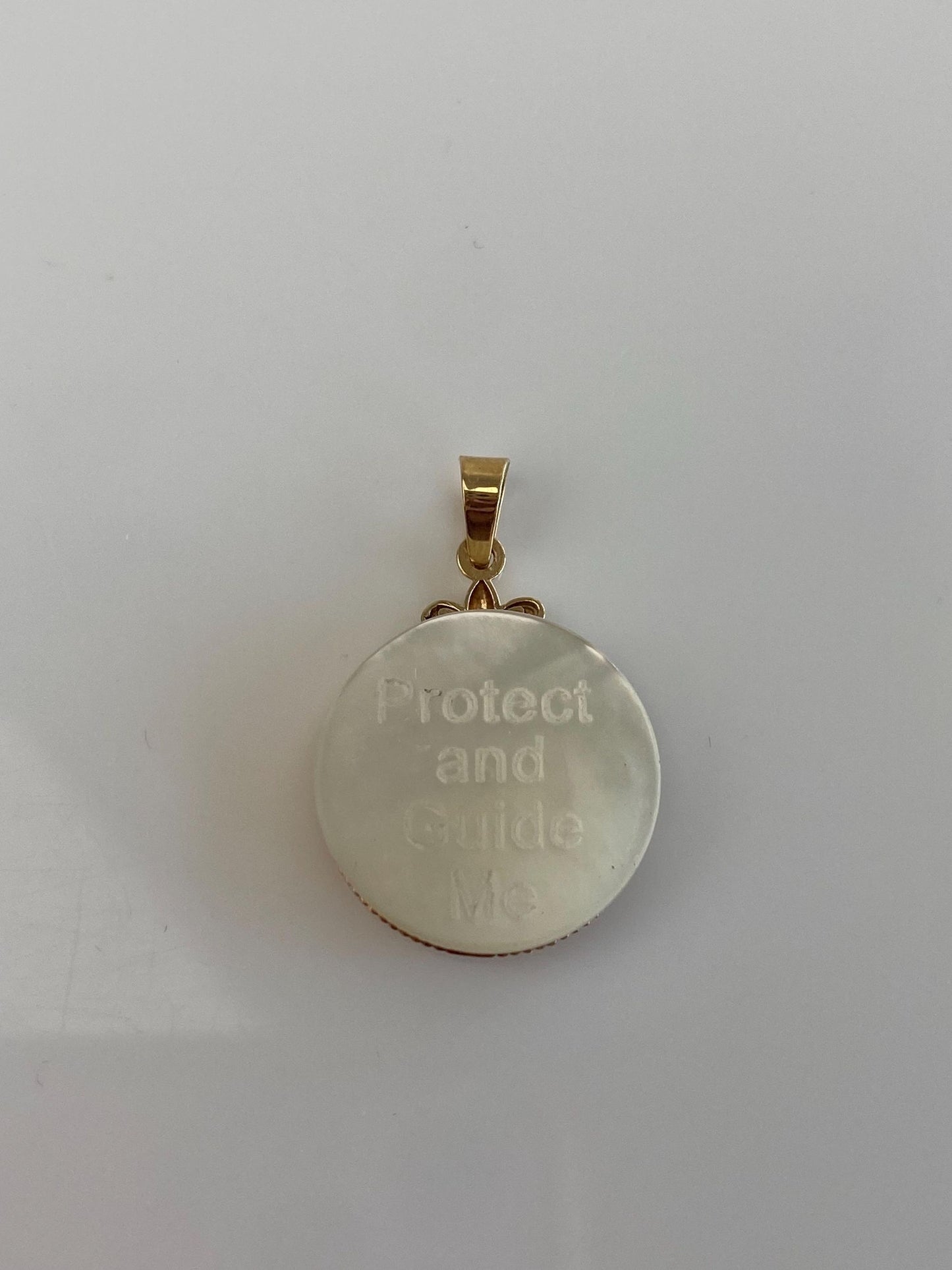 Vintage Solid 10k Yellow Gold Mother of Pearl Cherub Angel "Protect and Guide Me" Charm