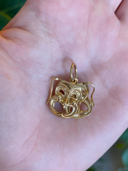 Vintage Solid 14k Yellow Gold Comedy Tragedy Masks Charm