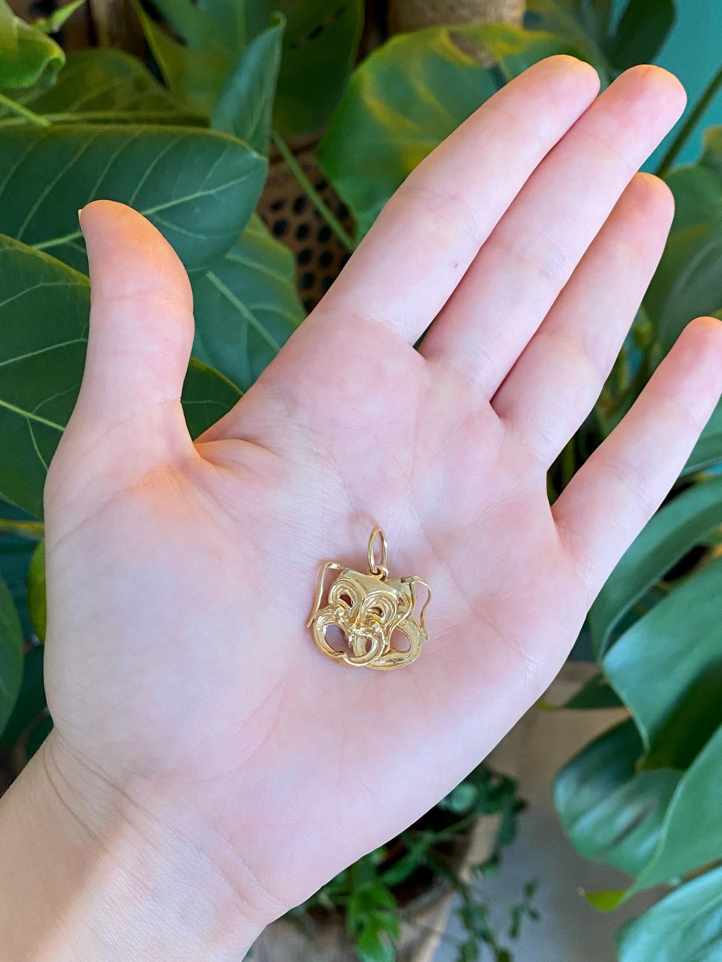 Vintage Solid 14k Yellow Gold Comedy Tragedy Masks Charm