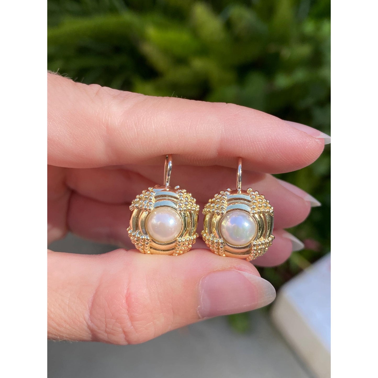 Vintage Solid 14k Yellow Gold Pearl Drop Earrings