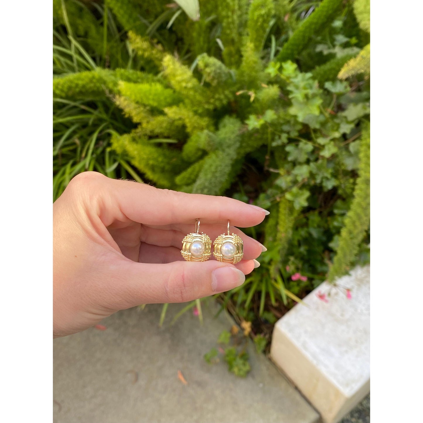 Vintage Solid 14k Yellow Gold Pearl Drop Earrings