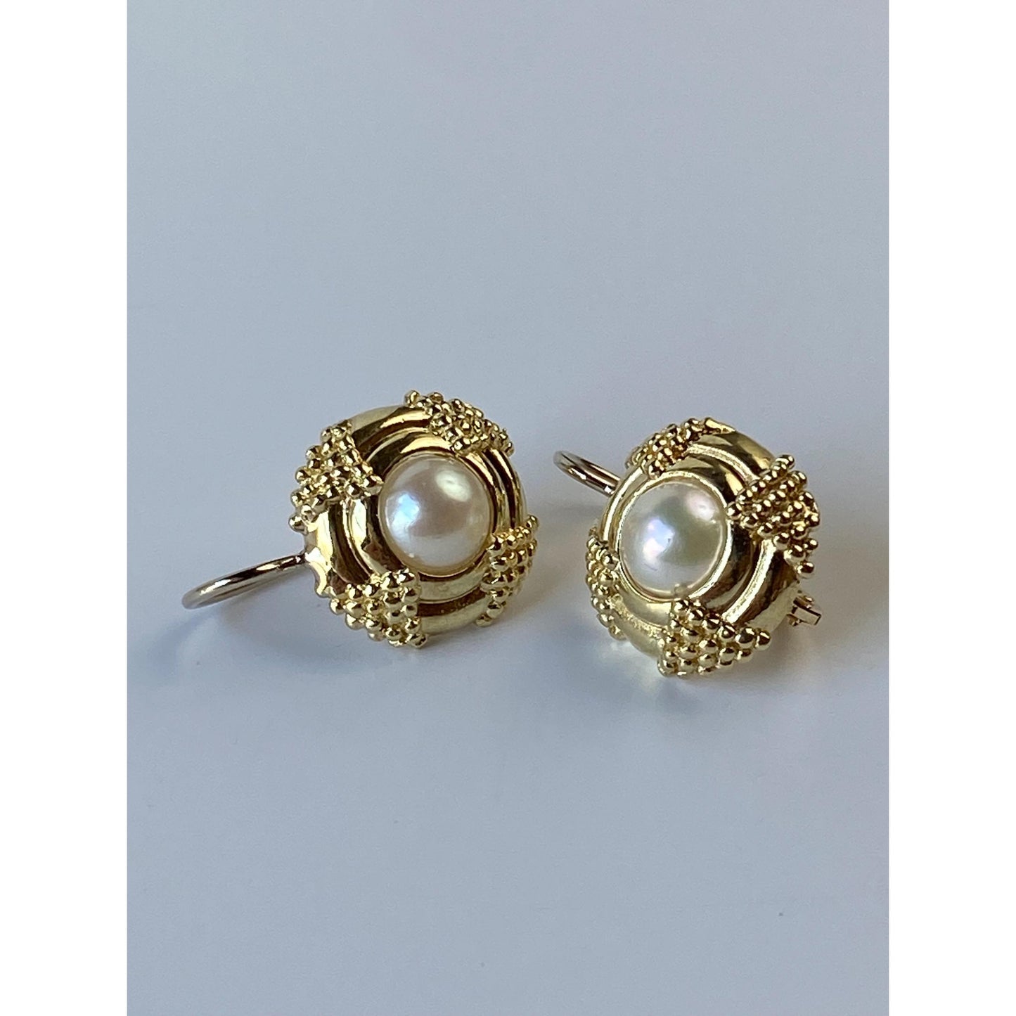 Vintage Solid 14k Yellow Gold Pearl Drop Earrings
