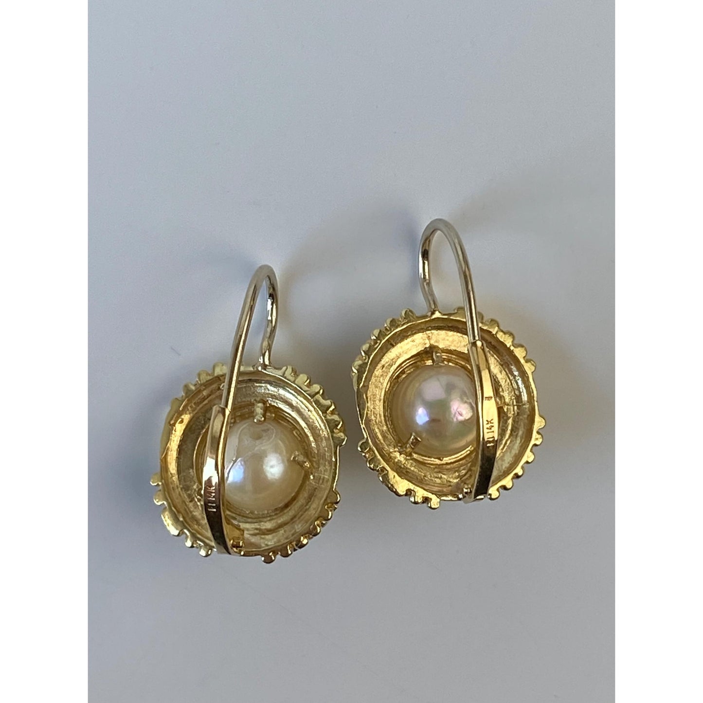 Vintage Solid 14k Yellow Gold Pearl Drop Earrings