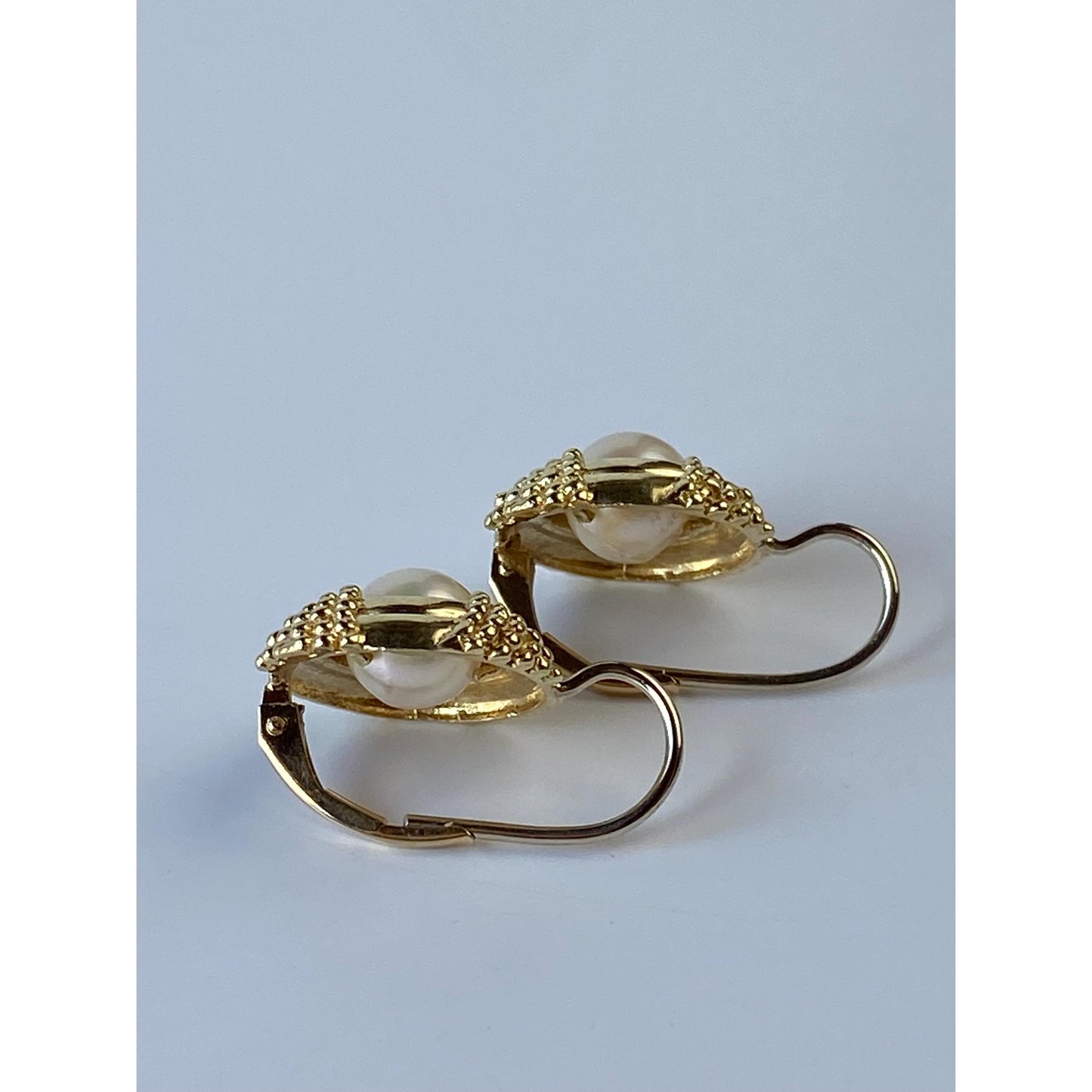 Vintage Solid 14k Yellow Gold Pearl Drop Earrings