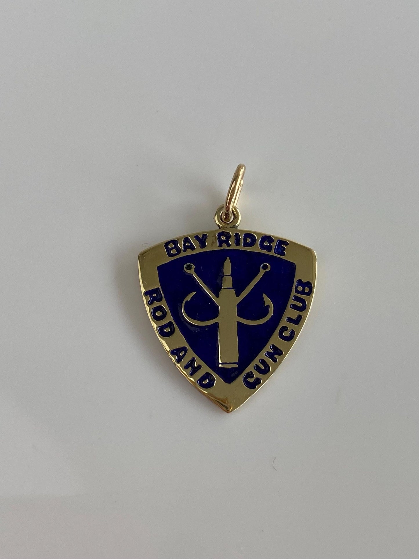 Vintage Solid 14k Yellow Gold Blue Enamel Bay Ridge Fishing Club Charm