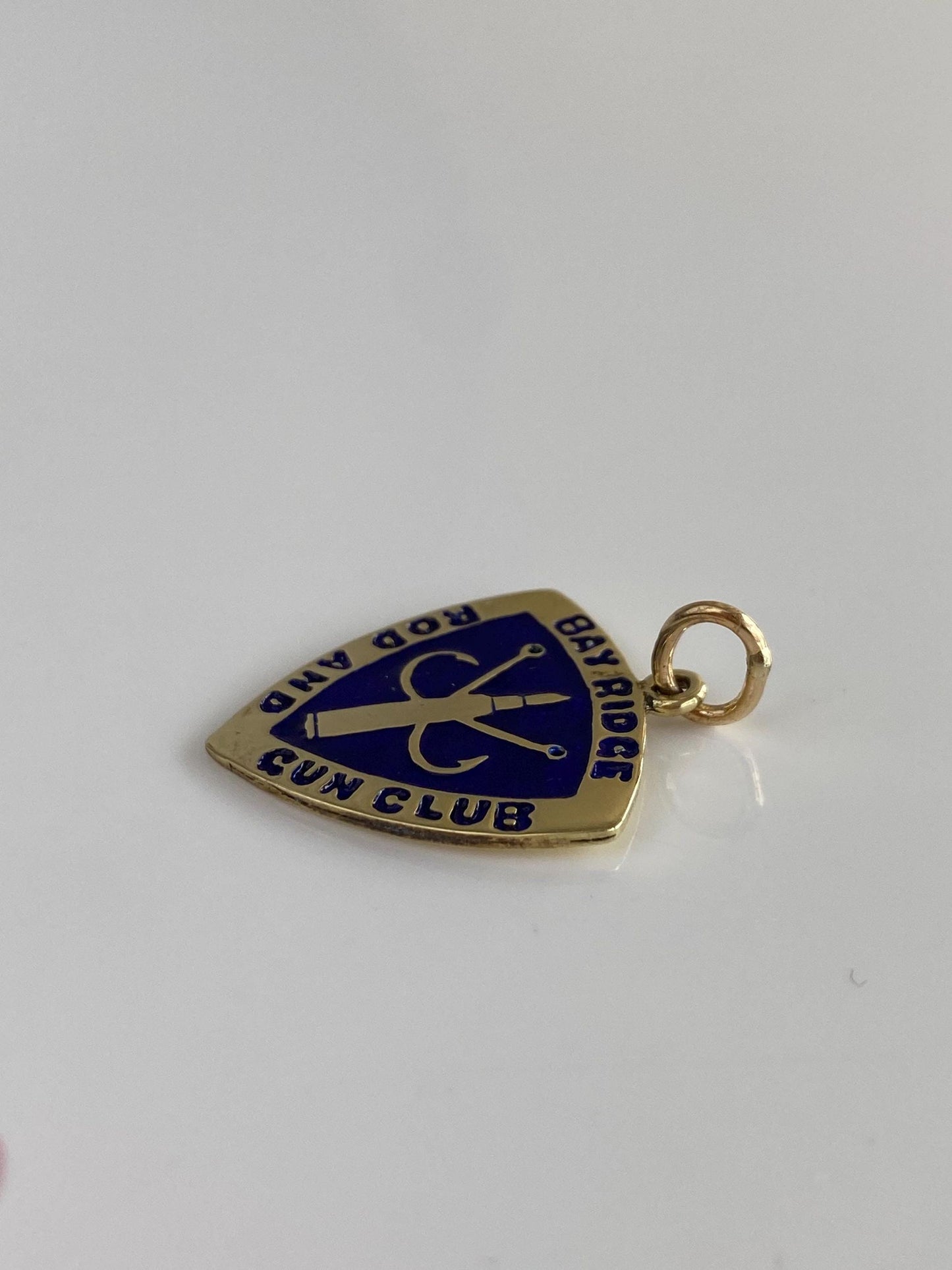 Vintage Solid 14k Yellow Gold Blue Enamel Bay Ridge Fishing Club Charm