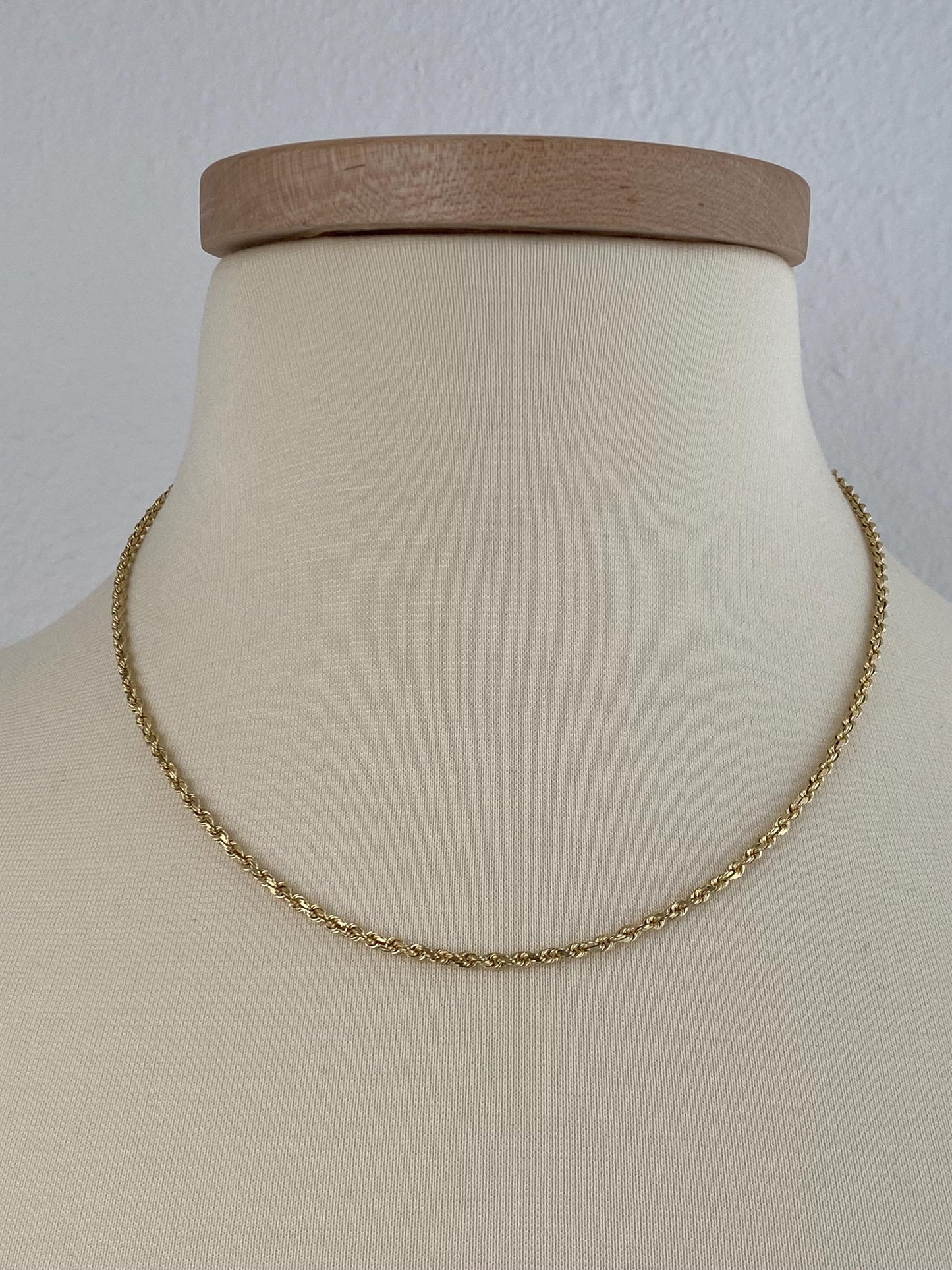 Vintage Solid 14k Yellow Gold Diamond Cut Rope Chain Necklace - 18.25 inches