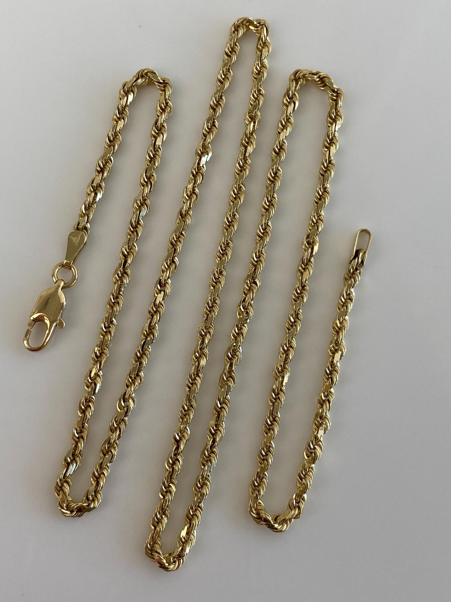 Vintage Solid 14k Yellow Gold Diamond Cut Rope Chain Necklace - 18.25 inches