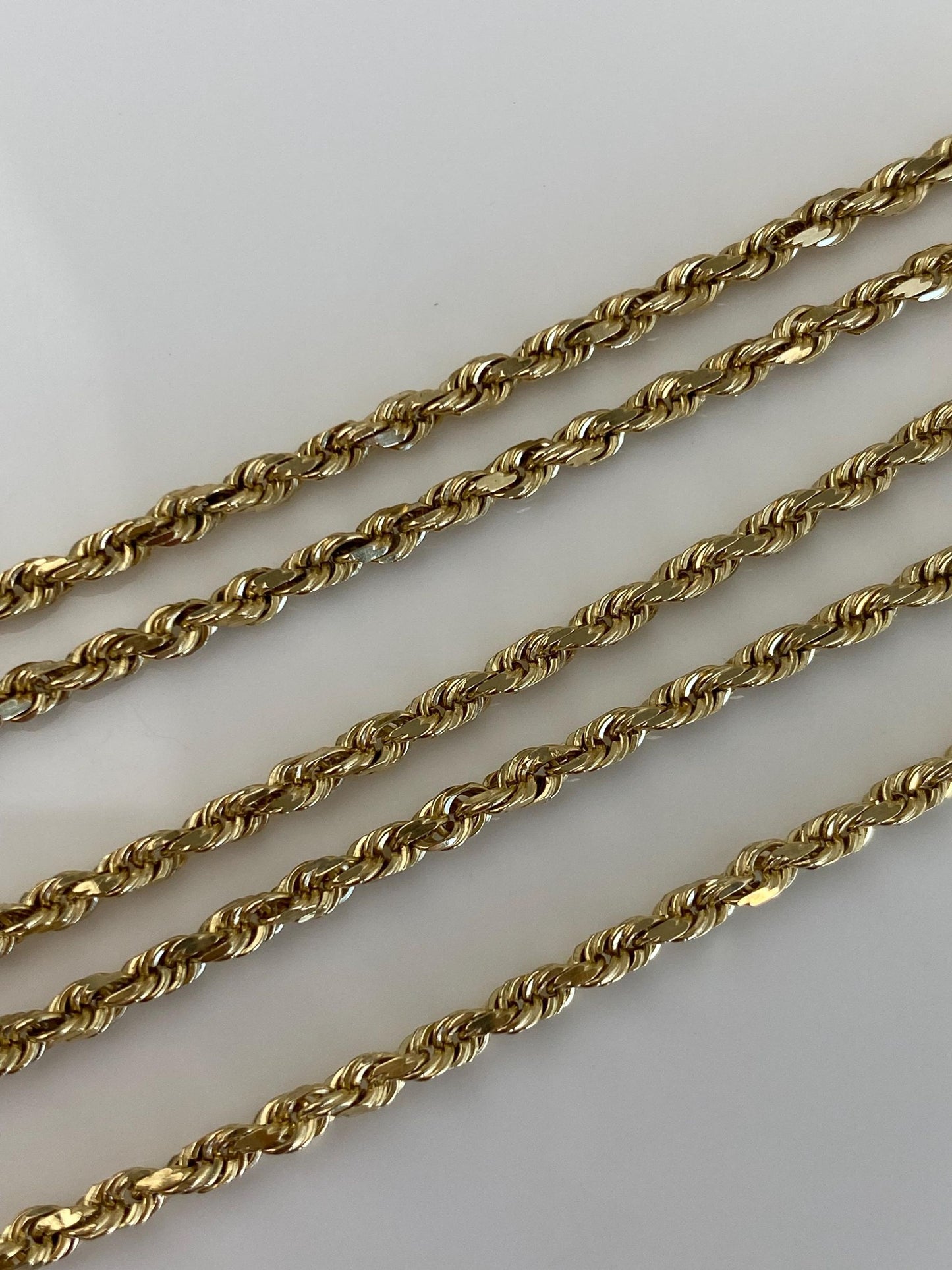 Vintage Solid 14k Yellow Gold Diamond Cut Rope Chain Necklace - 18.25 inches